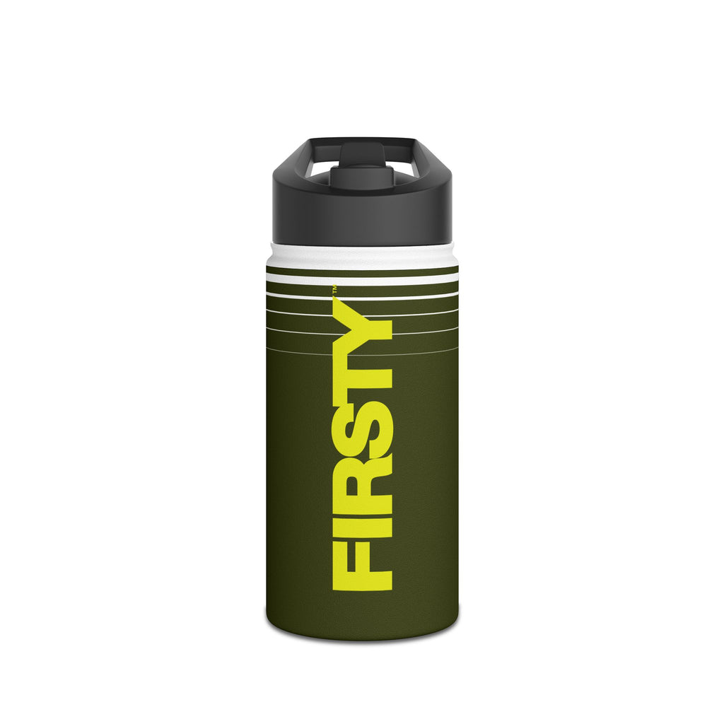 FIRSTY™ 3 Sizes - Hydrate - Deep Green with Neon - Stainless Steel Water Bottle with Carry Handle and Straw Lid - BPA-Free, Eco-Friendly