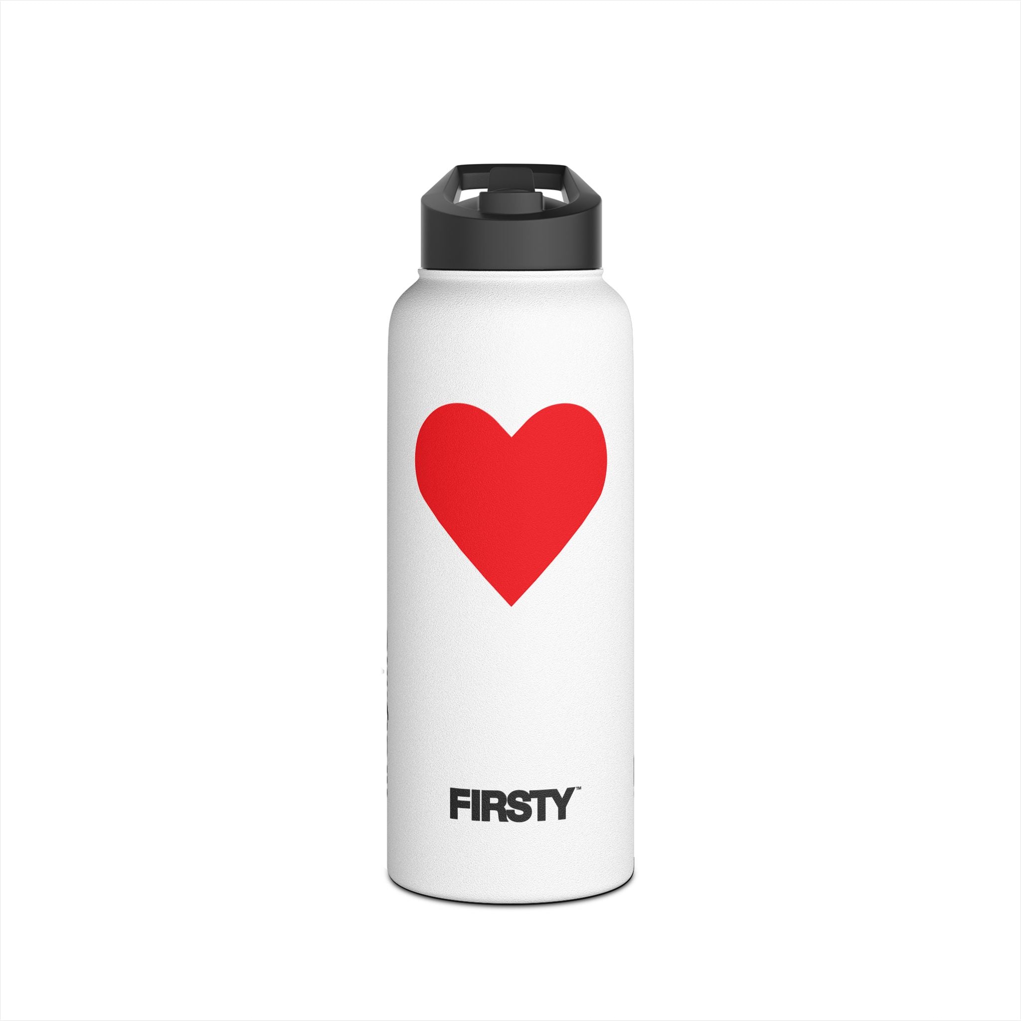 FIRSTY™ 3 Sizes - Red Love Heart- Stainless Steel Water Bottle with Carry Handle and Straw Lid - BPA-Free, Eco-Friendly