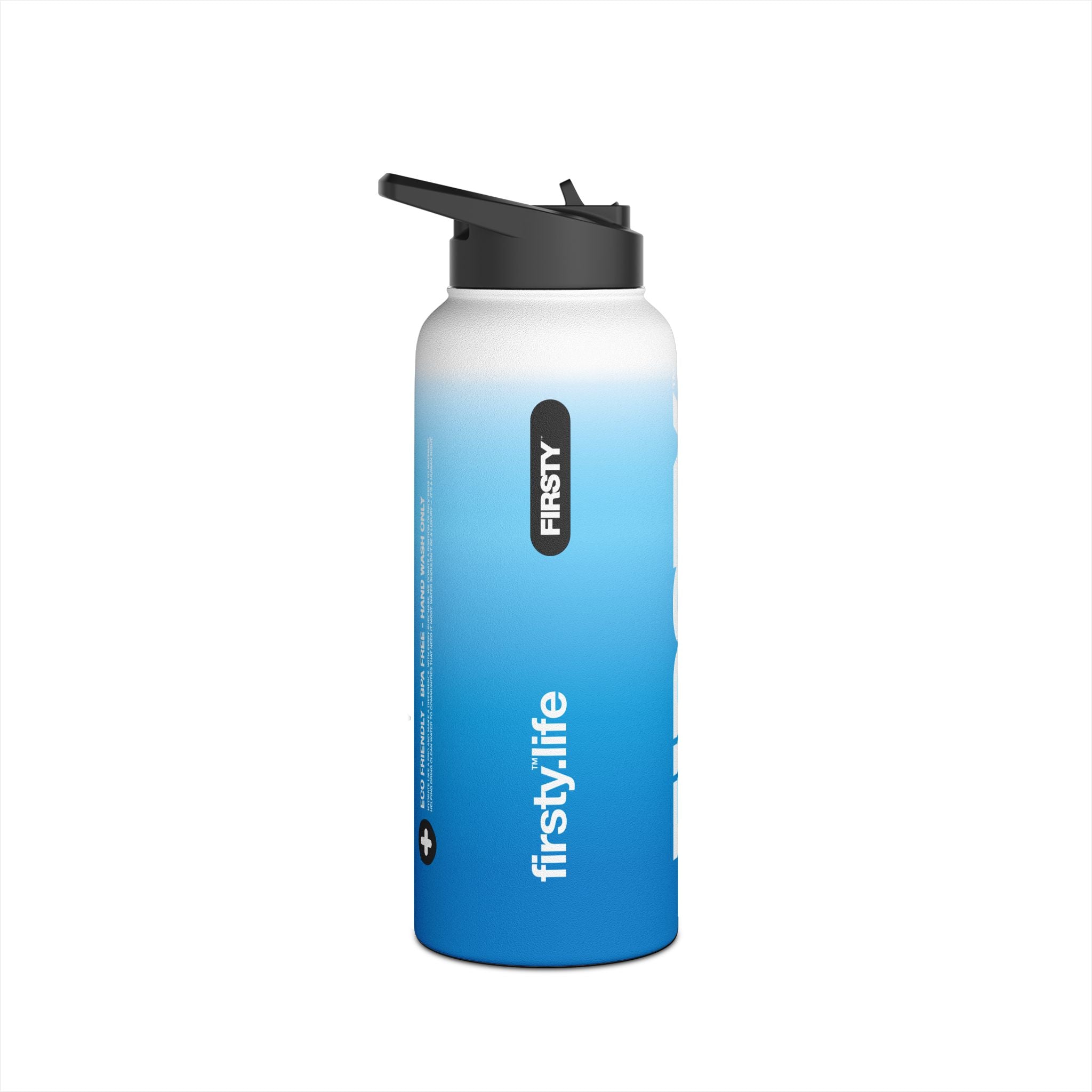 FIRSTY™ Blue Blush™ Thirst First™ 3 Sizes - White - Stainless Steel Water Bottle with Carry Handle and Straw Lid - BPA-Free, Eco-Friendly