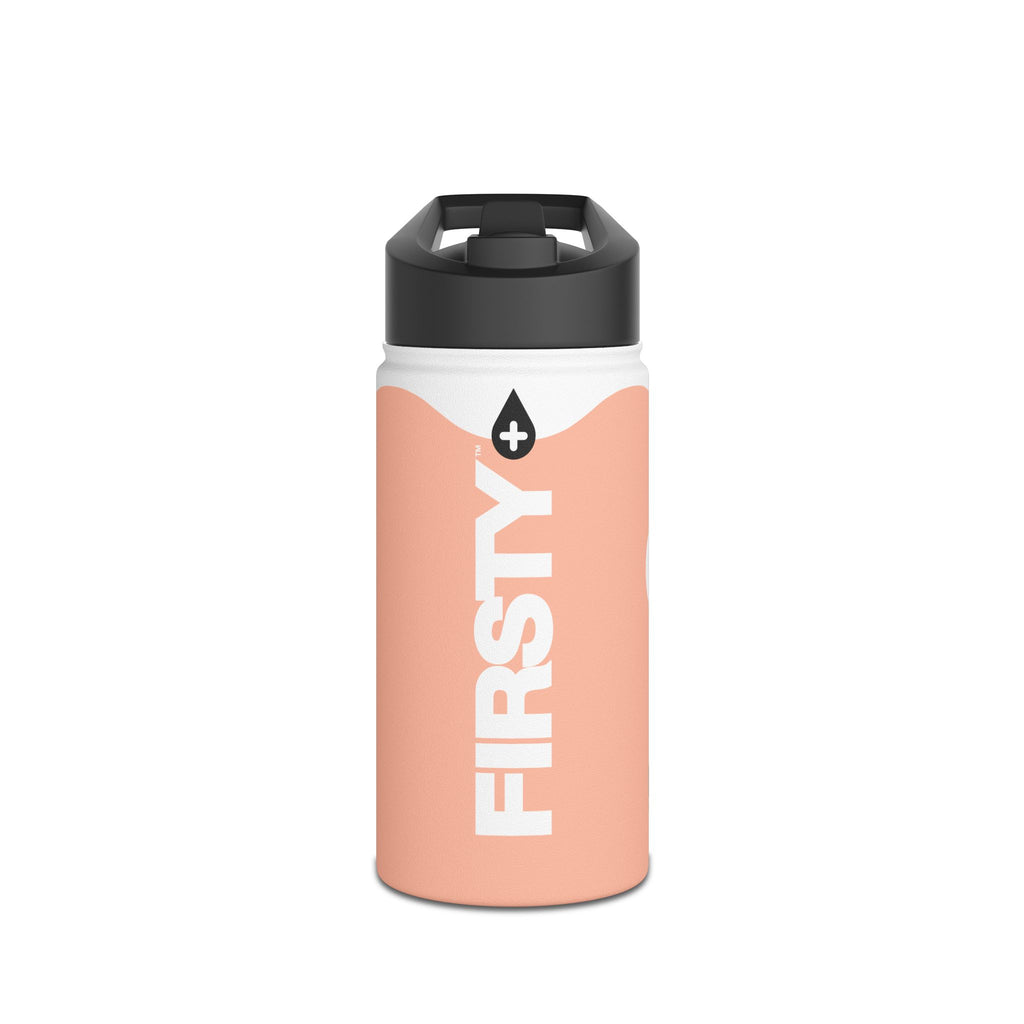 FIRSTY™ Wave™ 3 Sizes - Peach & White - Stainless Steel Water Bottle with Carry Handle and Straw Lid - BPA-Free, Eco-Friendly