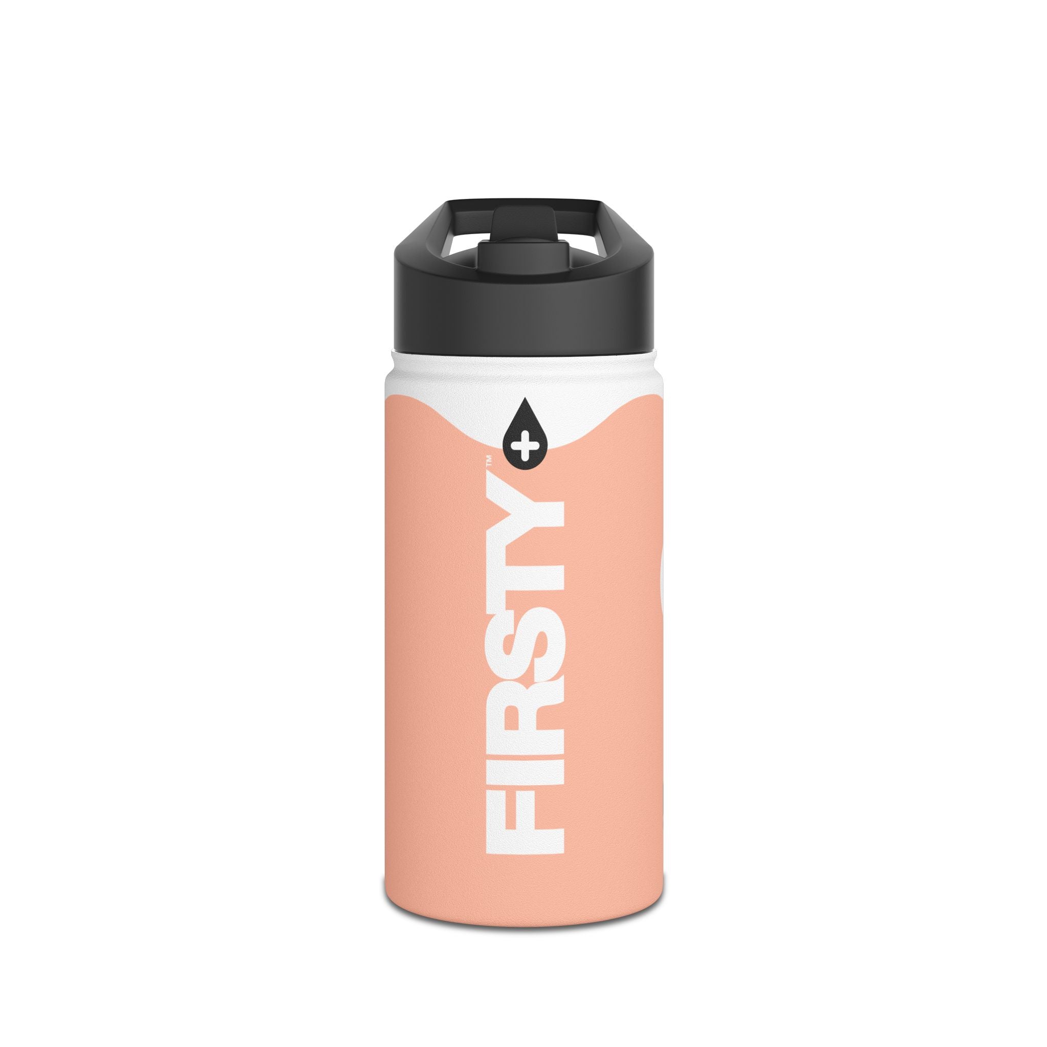 FIRSTY™ Wave™ 3 Sizes - Peach & White - Stainless Steel Water Bottle with Carry Handle and Straw Lid - BPA-Free, Eco-Friendly