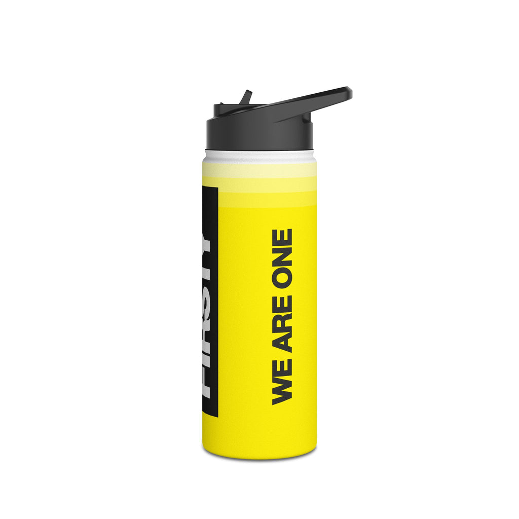 FIRSTY™ We Are One™ - 3 Sizes - Black on Yellow - Stainless Steel Water Bottle with Carry Handle and Straw Lid - BPA-Free, Eco-Friendly
