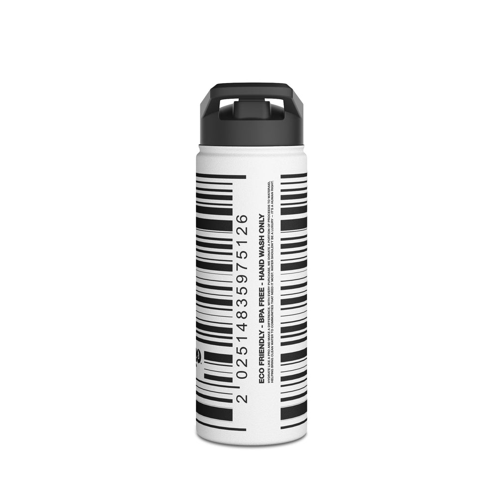 FIRSTY™ Limited Edition™ - 3 Sizes - Barcode Black - Stainless Steel Water Bottle with Carry Handle and Straw Lid - BPA-Free, Eco-Friendly