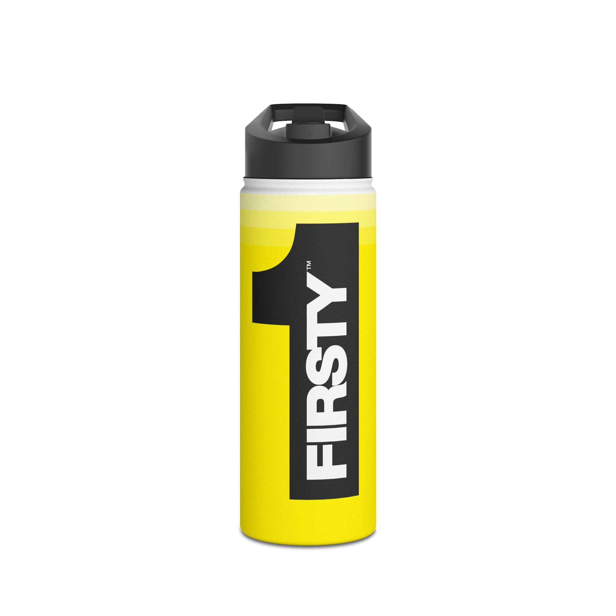 FIRSTY™ We Are One™ - 3 Sizes - Black on Yellow - Stainless Steel Water Bottle with Carry Handle and Straw Lid - BPA-Free, Eco-Friendly
