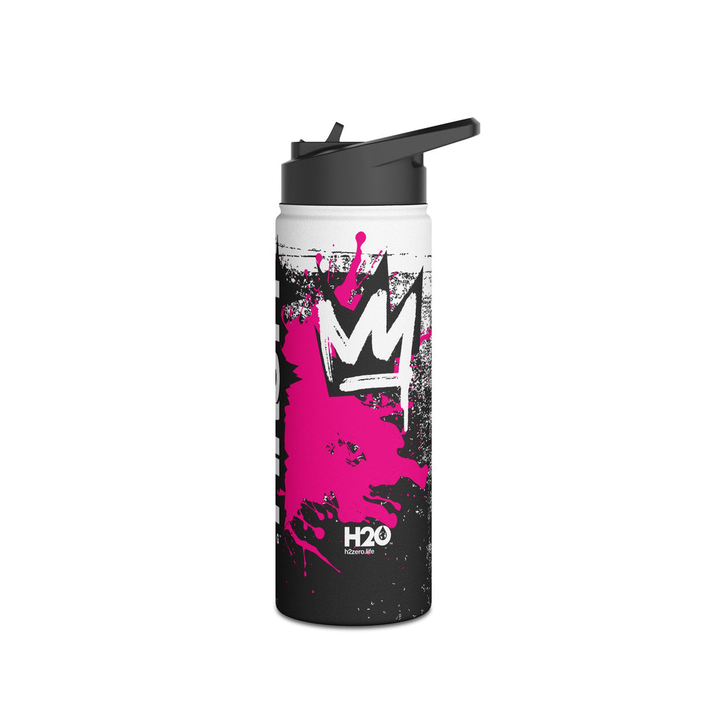 FIRSTY™ Limited Edition™ - 3 Sizes - Street King Black and Pink Ink - Stainless Steel Water Bottle with Carry Handle and Straw Lid - BPA-Free, Eco-Friendly