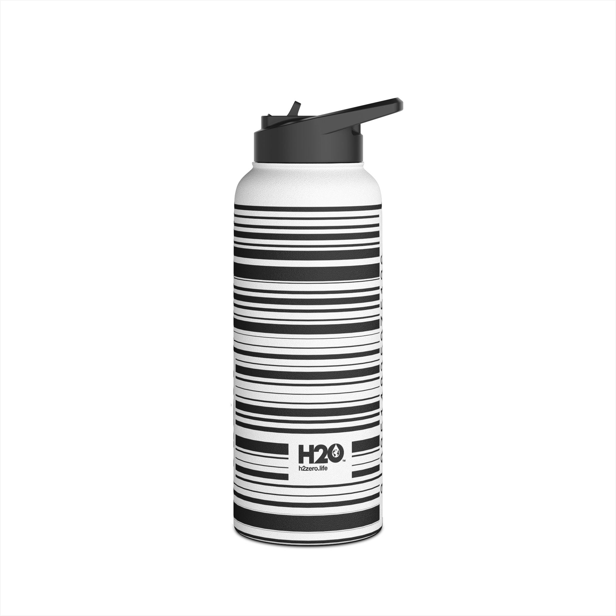 FIRSTY™ Limited Edition™ - 3 Sizes - Barcode Black - Stainless Steel Water Bottle with Carry Handle and Straw Lid - BPA-Free, Eco-Friendly