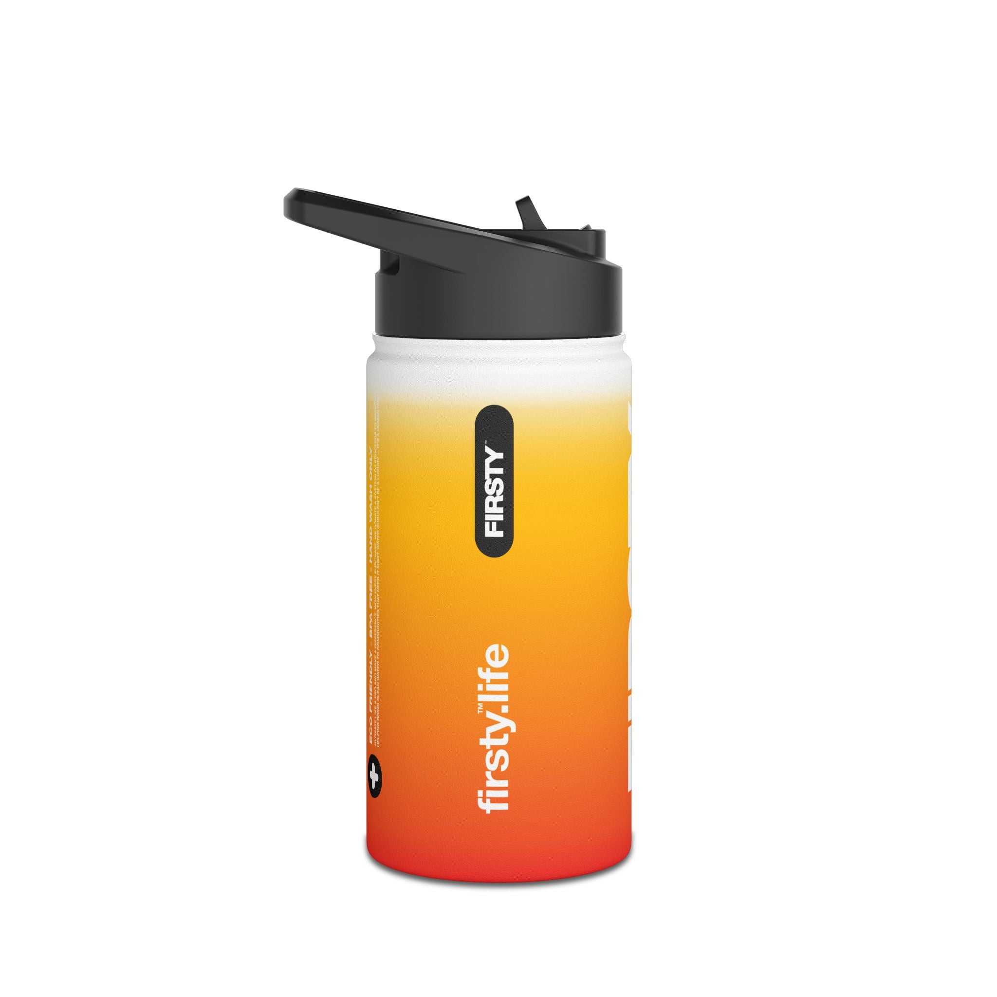 FIRSTY™ Orange Blush™ Thirst First™ 3 Sizes - White - Stainless Steel Water Bottle with Carry Handle and Straw Lid - BPA-Free, Eco-Friendly