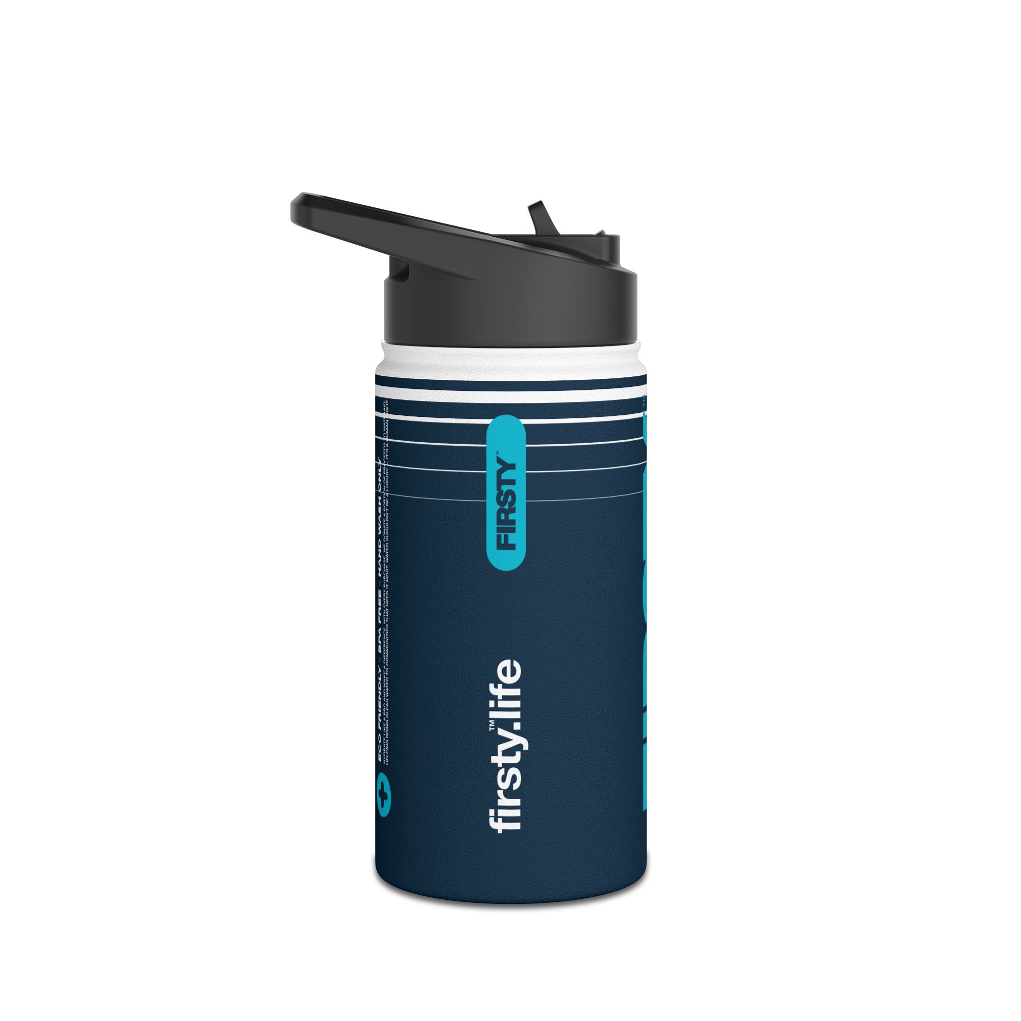 FIRSTY™ 3 Sizes - Hydrate Deep Blue Neon - Stainless Steel Water Bottle with Carry Handle and Straw Lid - BPA-Free, Eco-Friendly