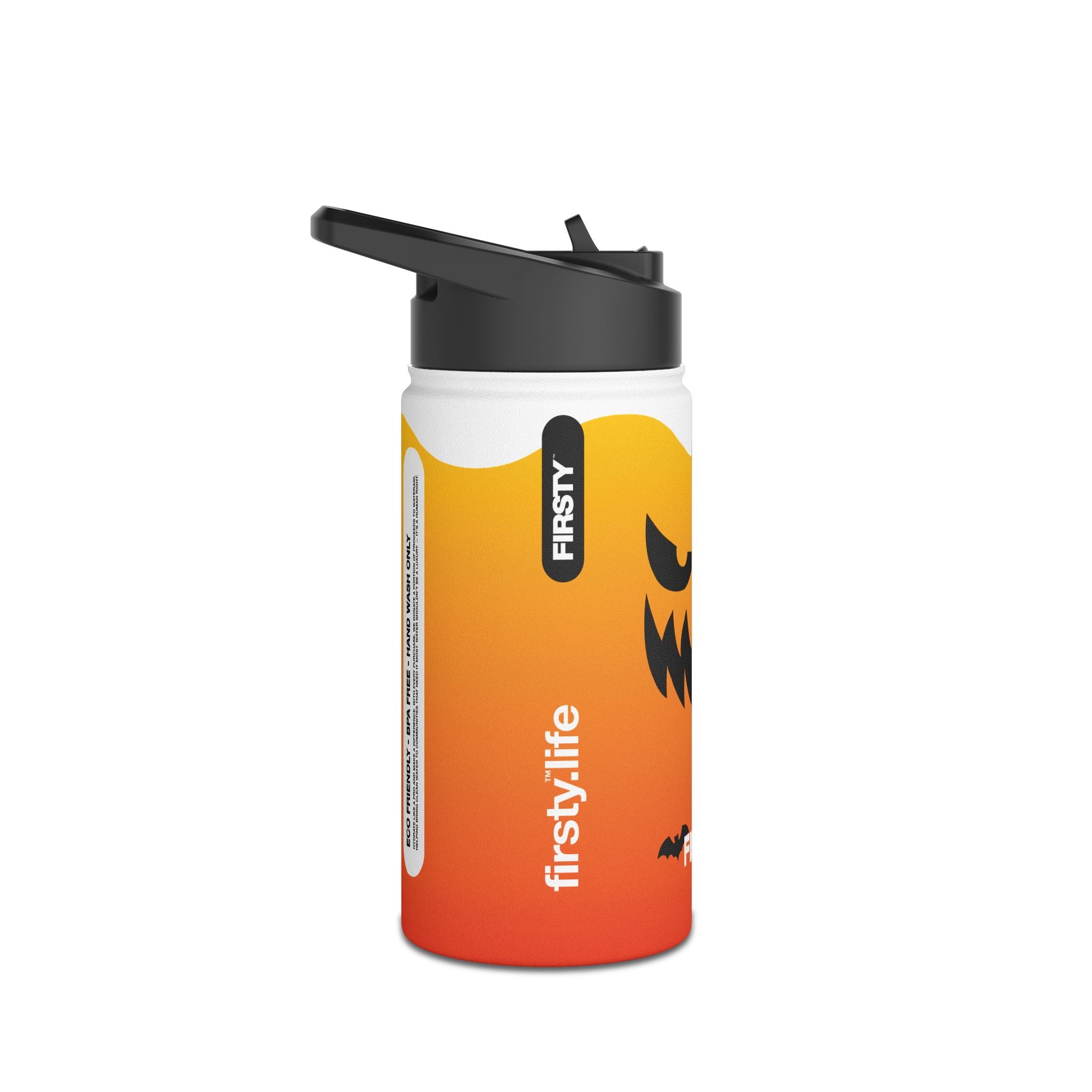 FIRSTY™ - 3 Sizes - Halloween - Stainless Steel Water Bottle with Carry Handle and Straw Lid - BPA-Free, Eco-Friendly