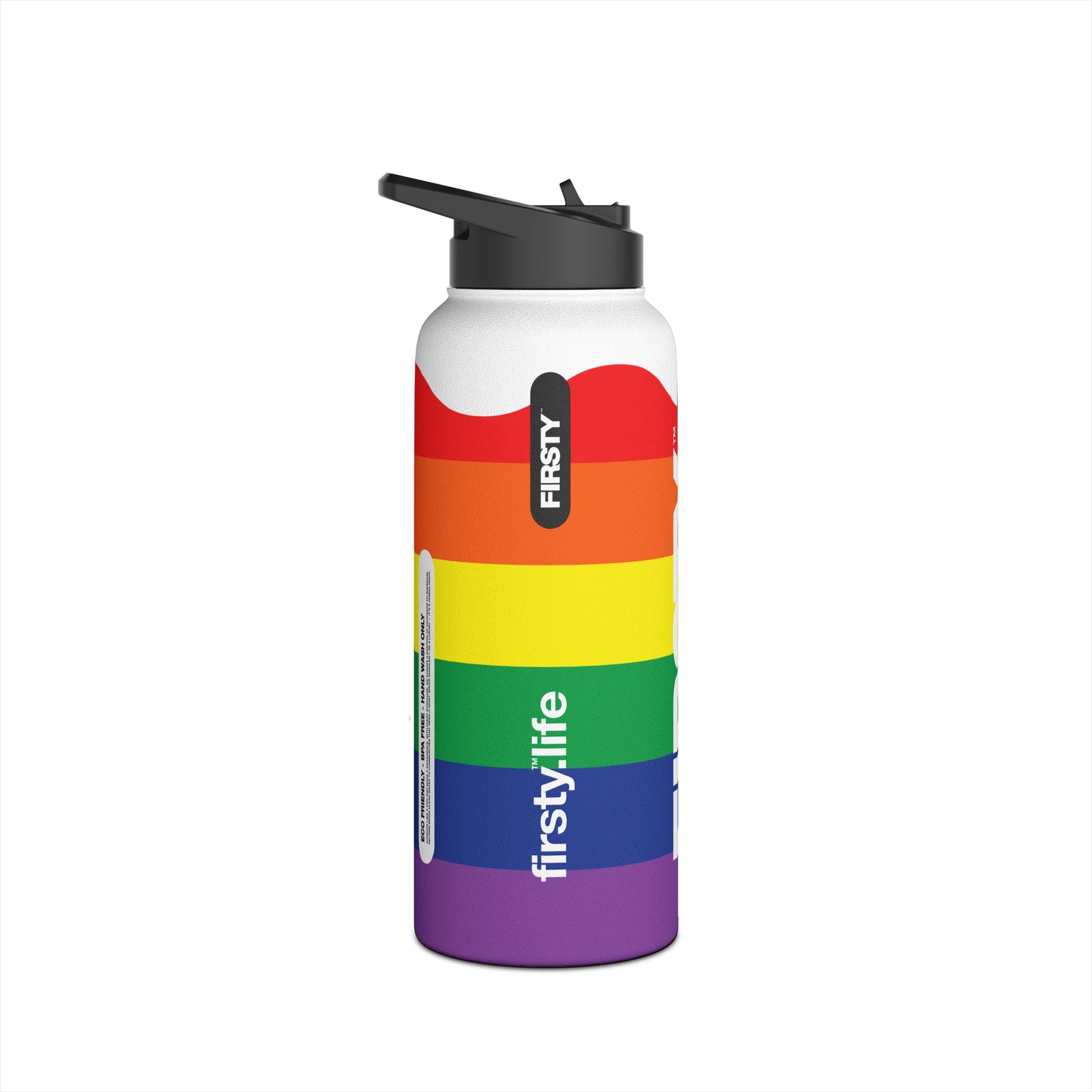 FIRSTY™ We Are One™ - 3 Sizes - Celebrate Pride Rainbow - Stainless Steel Water Bottle with Carry Handle and Straw Lid - BPA-Free, Eco-Friendly