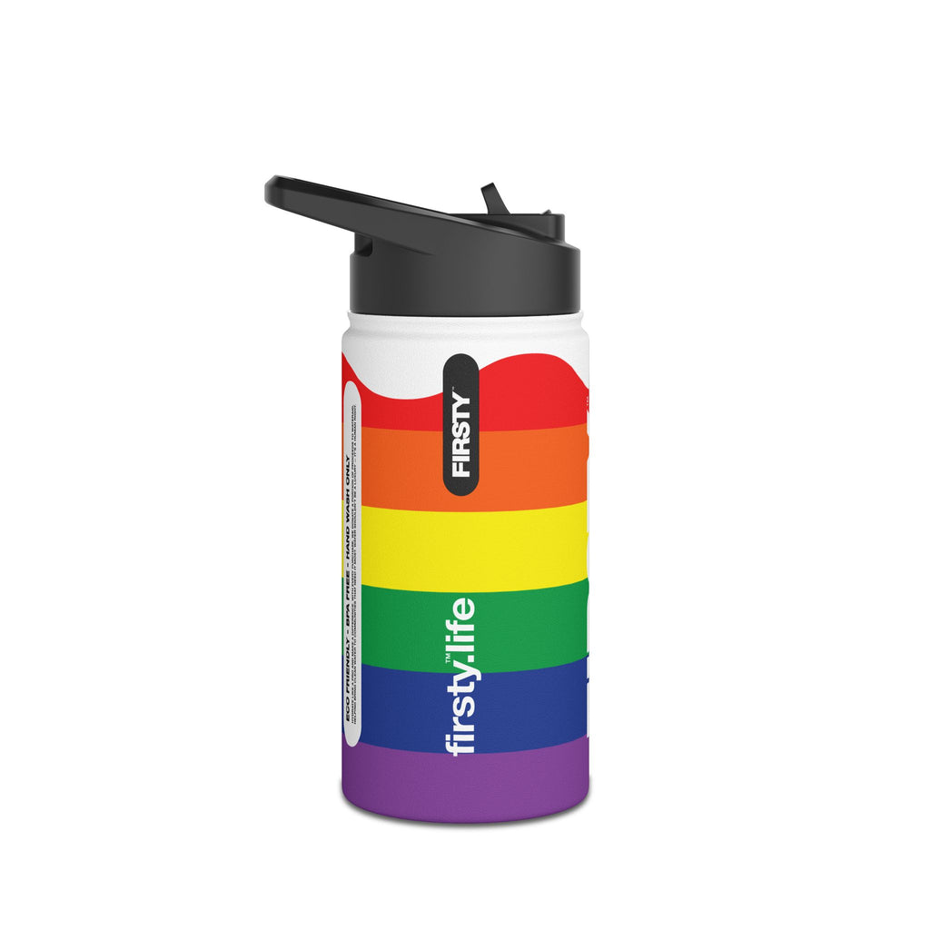 FIRSTY™ We Are One™ - 3 Sizes - Celebrate Pride Rainbow - Stainless Steel Water Bottle with Carry Handle and Straw Lid - BPA-Free, Eco-Friendly