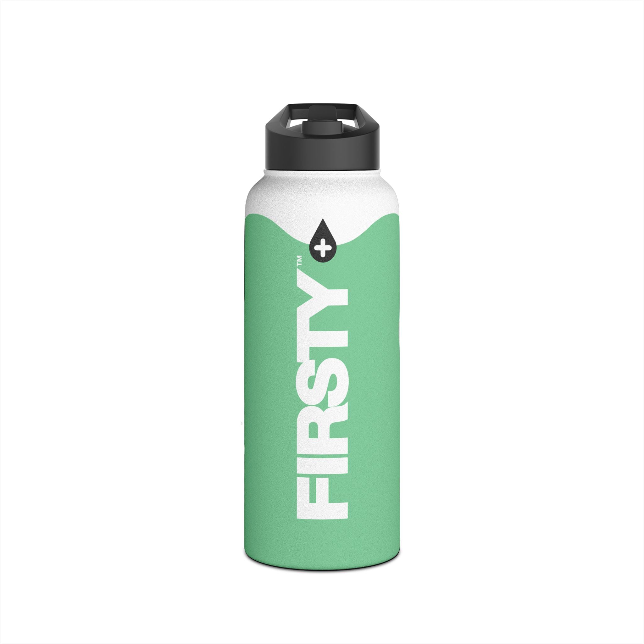 FIRSTY™ Wave™ 3 Sizes - Mint Green & White - Stainless Steel Water Bottle with Carry Handle and Straw Lid - BPA-Free, Eco-Friendly