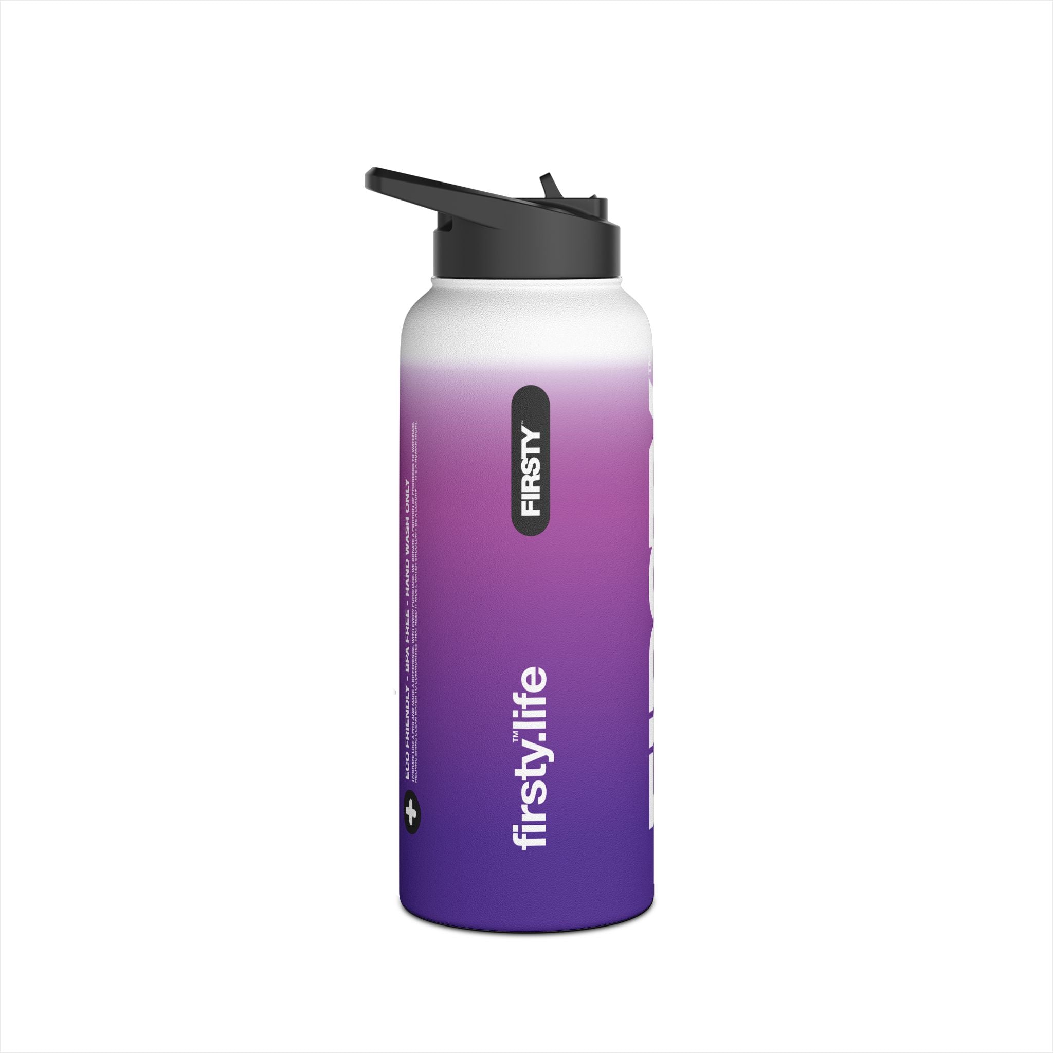 FIRSTY™ Purple Blush™ Thirst First™ 3 Sizes - White - Stainless Steel Water Bottle with Carry Handle and Straw Lid - BPA-Free, Eco-Friendly