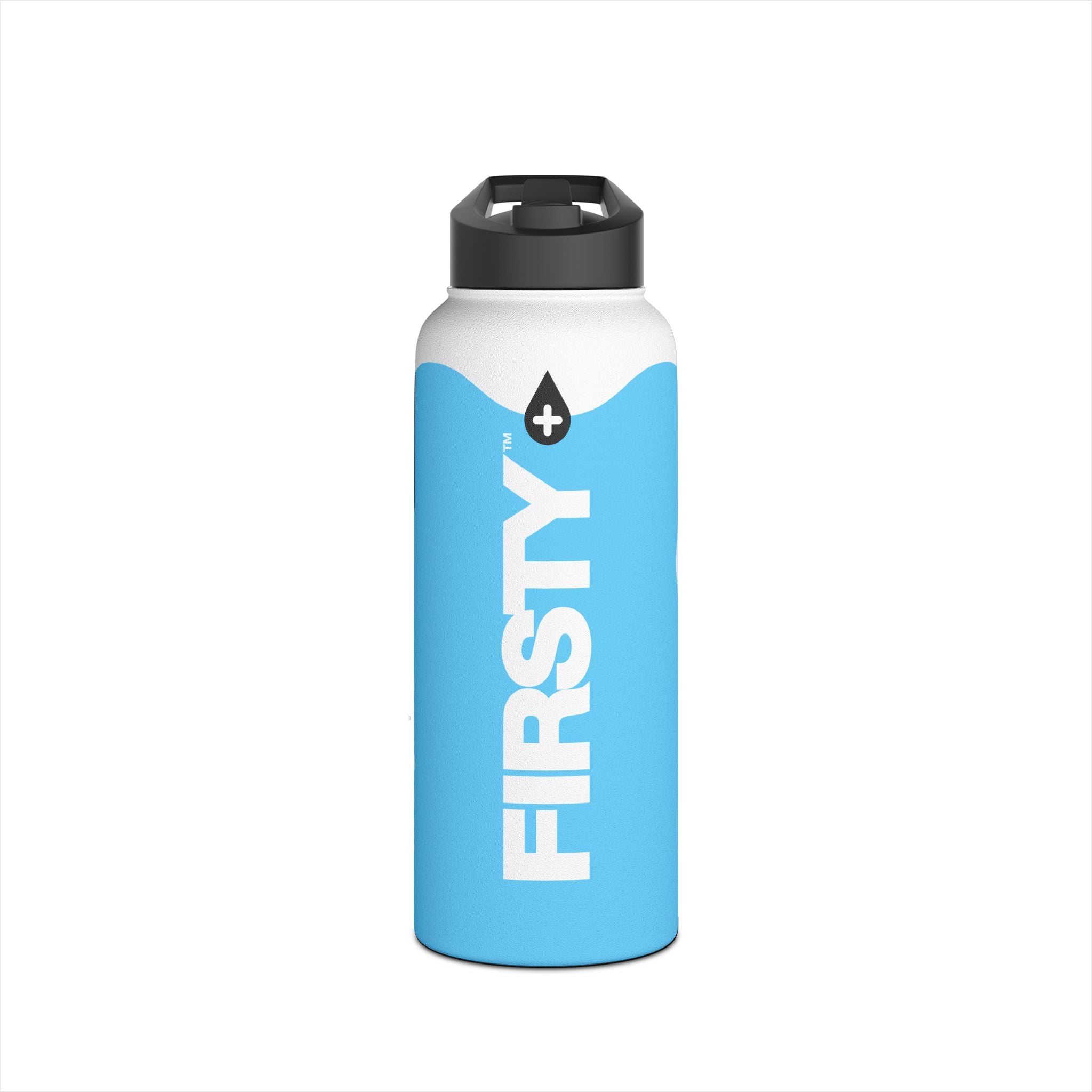 FIRSTY™ Wave™ 3 Sizes - Sky Blue & White - Stainless Steel Water Bottle with Carry Handle and Straw Lid - BPA-Free, Eco-Friendly