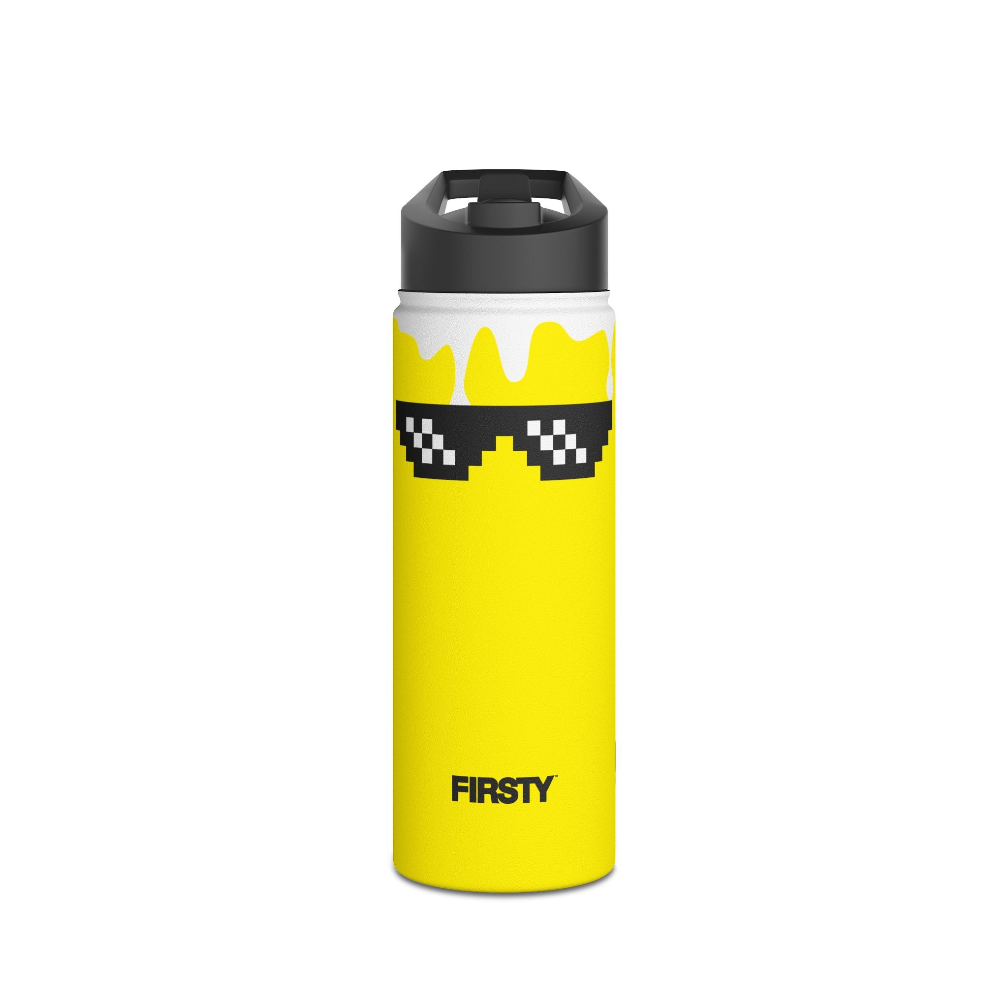 FIRSTY™ 3 Sizes - Yellow Thug - Stainless Steel Water Bottle with Carry Handle and Straw Lid - BPA-Free, Eco-Friendly