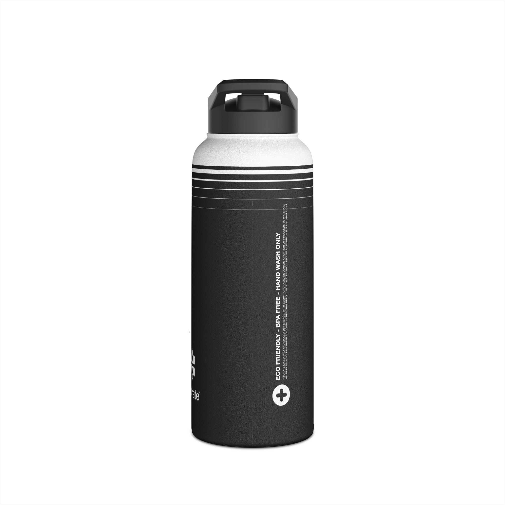 FIRSTY™ 3 Sizes - Hydrate Black - Stainless Steel Water Bottle with Carry Handle and Straw Lid - BPA-Free, Eco-Friendly