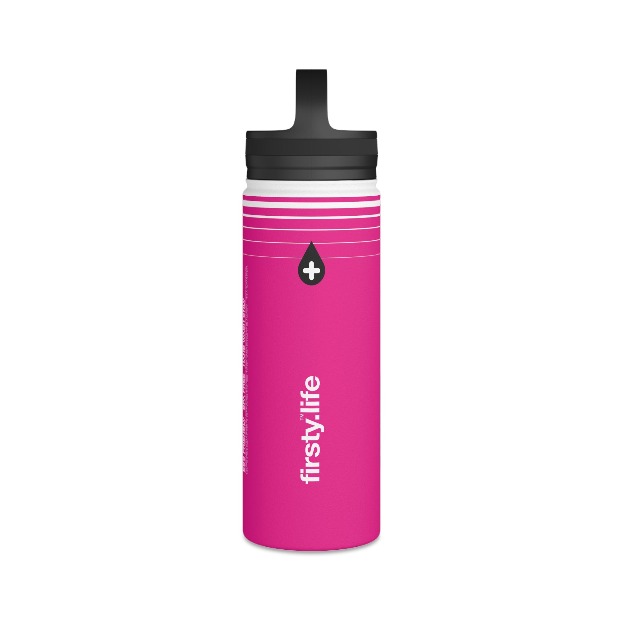 FIRSTY™ Hydrate™ 3 Sizes - Pink  - Stainless Steel Water Bottle with Carry Handle - BPA-Free, Eco-Friendly