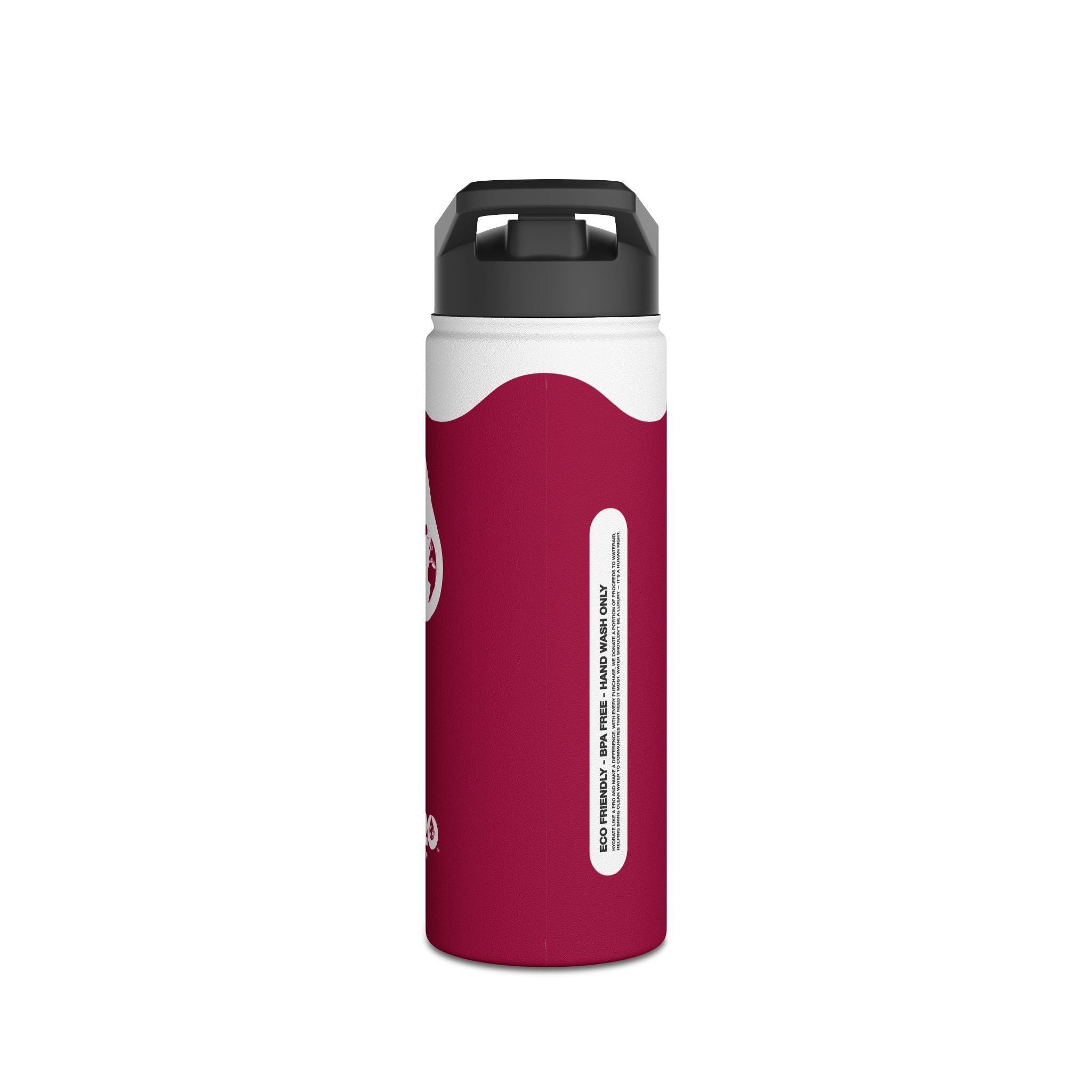 FIRSTY™ Wave™ 3 Sizes - Burgundy & White - Stainless Steel Water Bottle with Carry Handle and Straw Lid - BPA-Free, Eco-Friendly