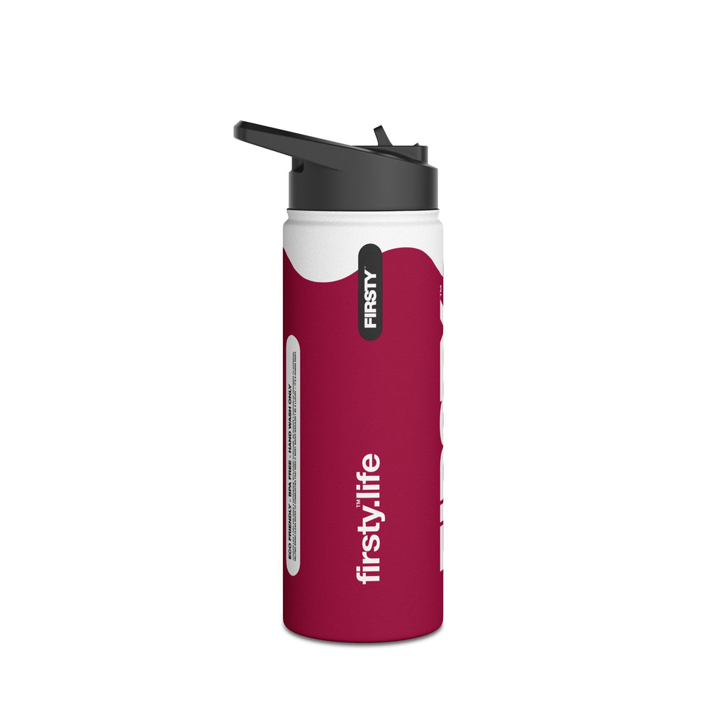 FIRSTY™ Wave™ 3 Sizes - Burgundy & White - Stainless Steel Water Bottle with Carry Handle and Straw Lid - BPA-Free, Eco-Friendly