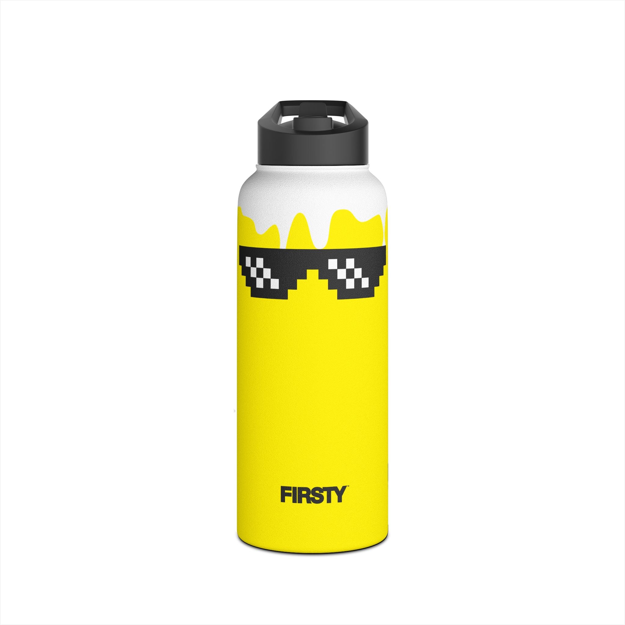 FIRSTY™ 3 Sizes - Yellow Thug - Stainless Steel Water Bottle with Carry Handle and Straw Lid - BPA-Free, Eco-Friendly