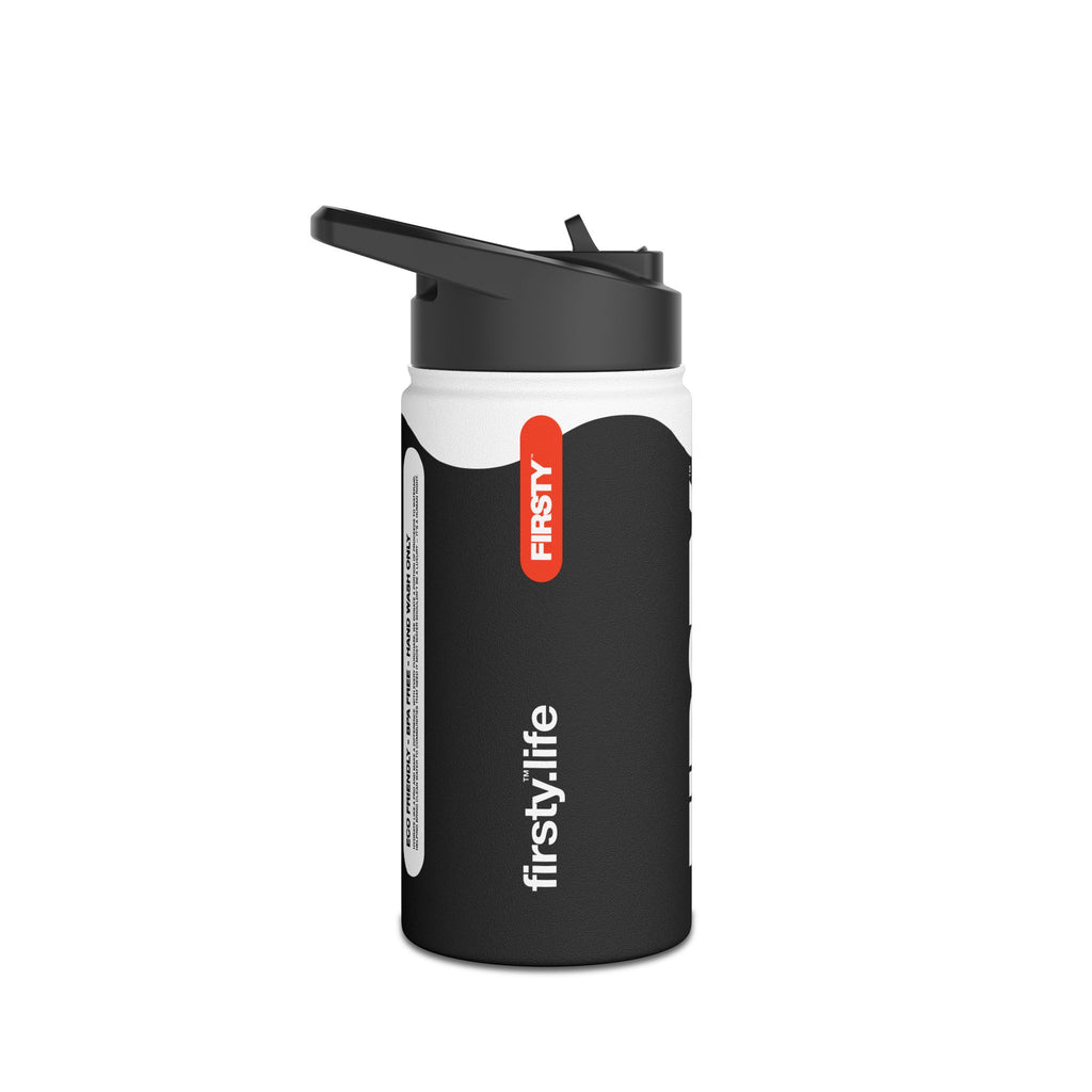FIRSTY™ Wave™ 3 Sizes - Black with Orange - Stainless Steel Water Bottle with Carry Handle and Straw Lid - BPA-Free, Eco-Friendly