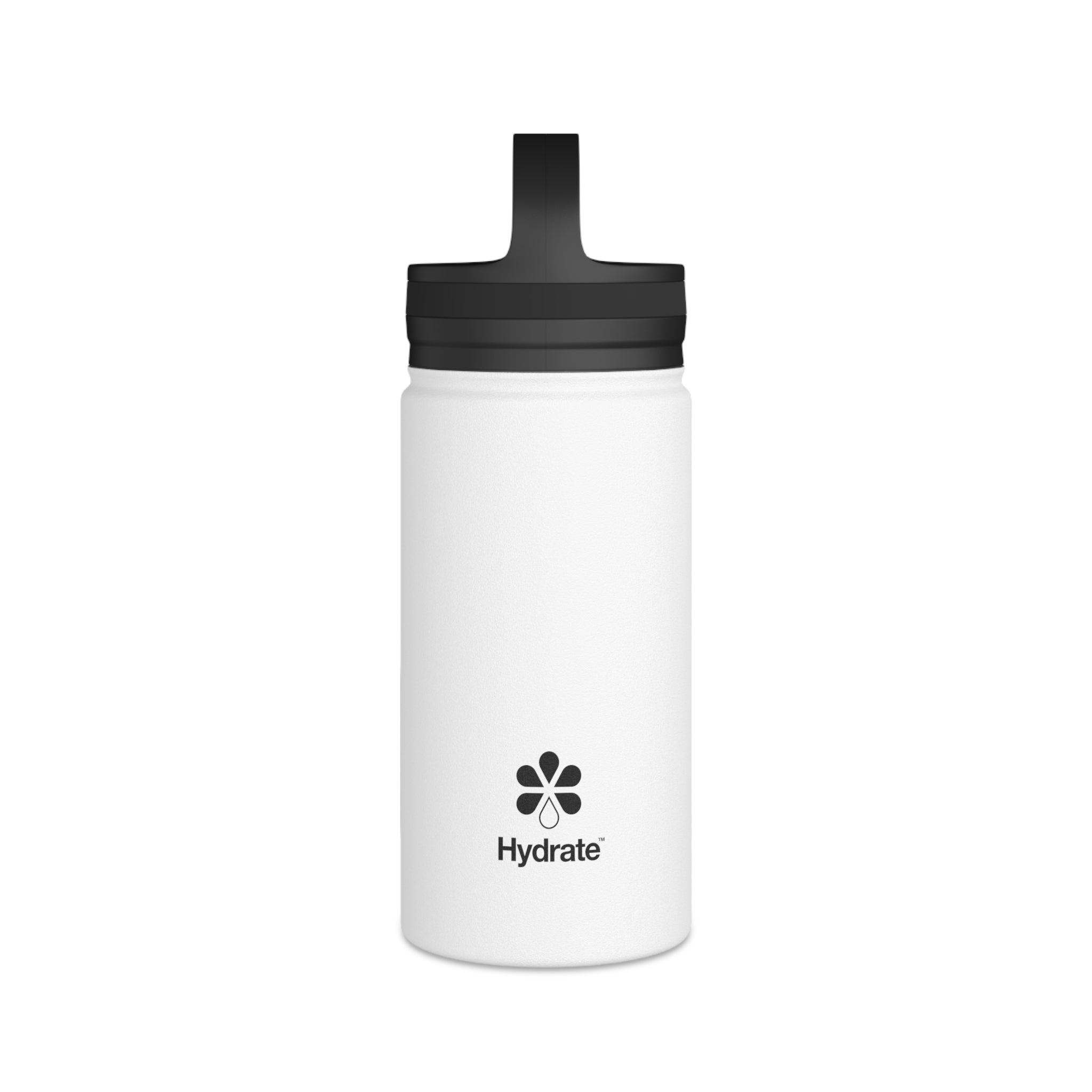 FIRSTY™ Hydrate™ Thirst First™ 3 Sizes - White  - Stainless Steel Water Bottle with Carry Handle - BPA-Free, Eco-Friendly