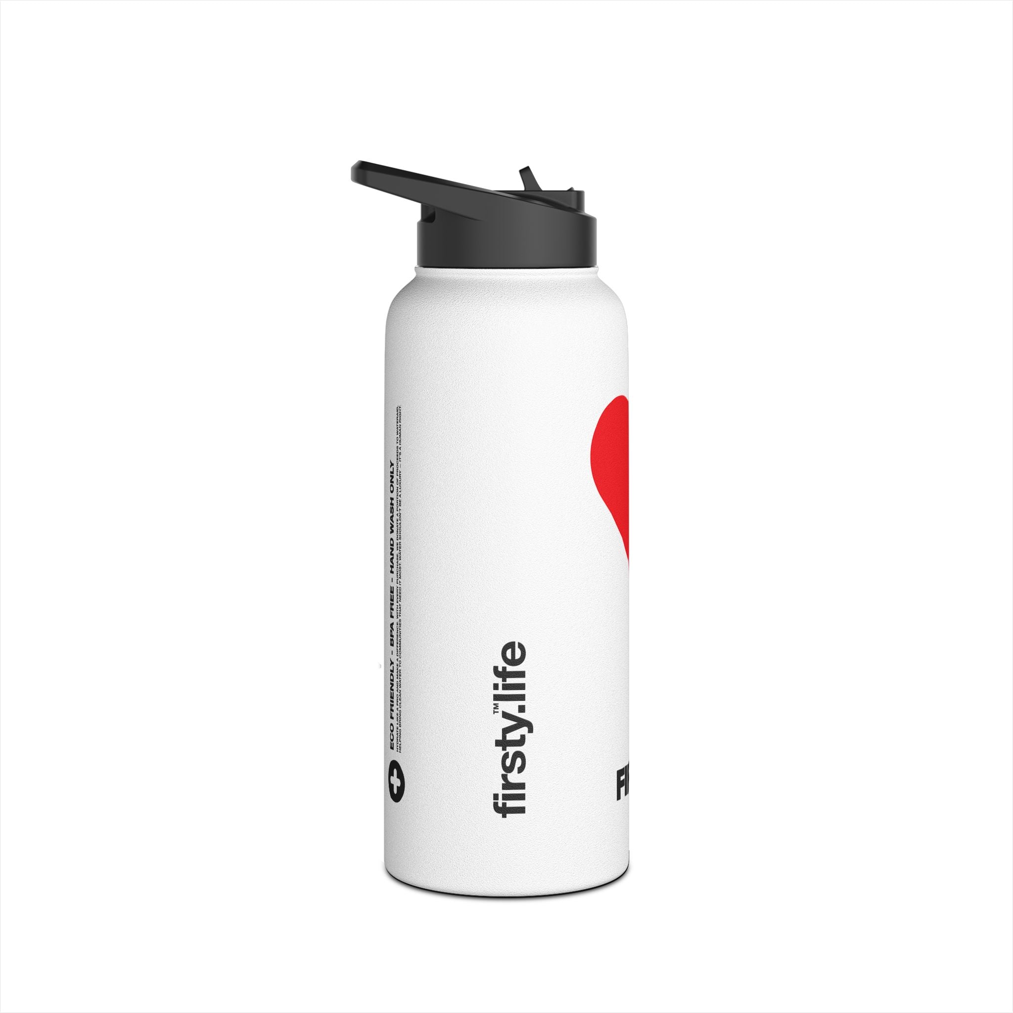 FIRSTY™ 3 Sizes - Red Love Heart- Stainless Steel Water Bottle with Carry Handle and Straw Lid - BPA-Free, Eco-Friendly