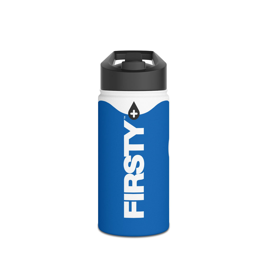 FIRSTY™ Wave™ 3 Sizes - Deep Blue & White - Stainless Steel Water Bottle with Carry Handle and Straw Lid - BPA-Free, Eco-Friendly