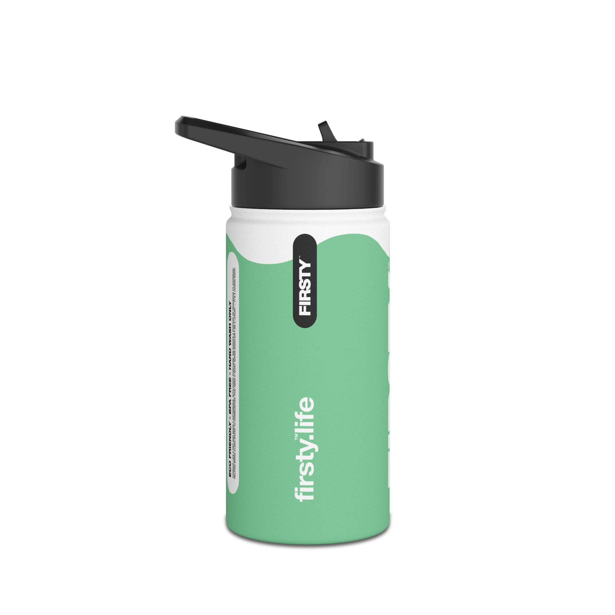 FIRSTY™ Wave™ 3 Sizes - Mint Green & White - Stainless Steel Water Bottle with Carry Handle and Straw Lid - BPA-Free, Eco-Friendly
