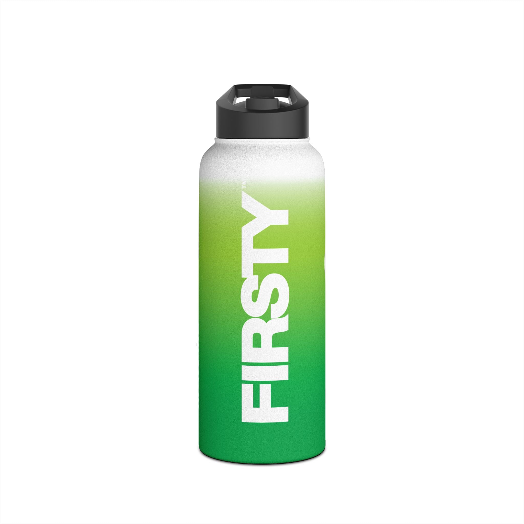 FIRSTY™ Green Blush™ Thirst First™ 3 Sizes - White - Stainless Steel Water Bottle with Carry Handle and Straw Lid - BPA-Free, Eco-Friendly