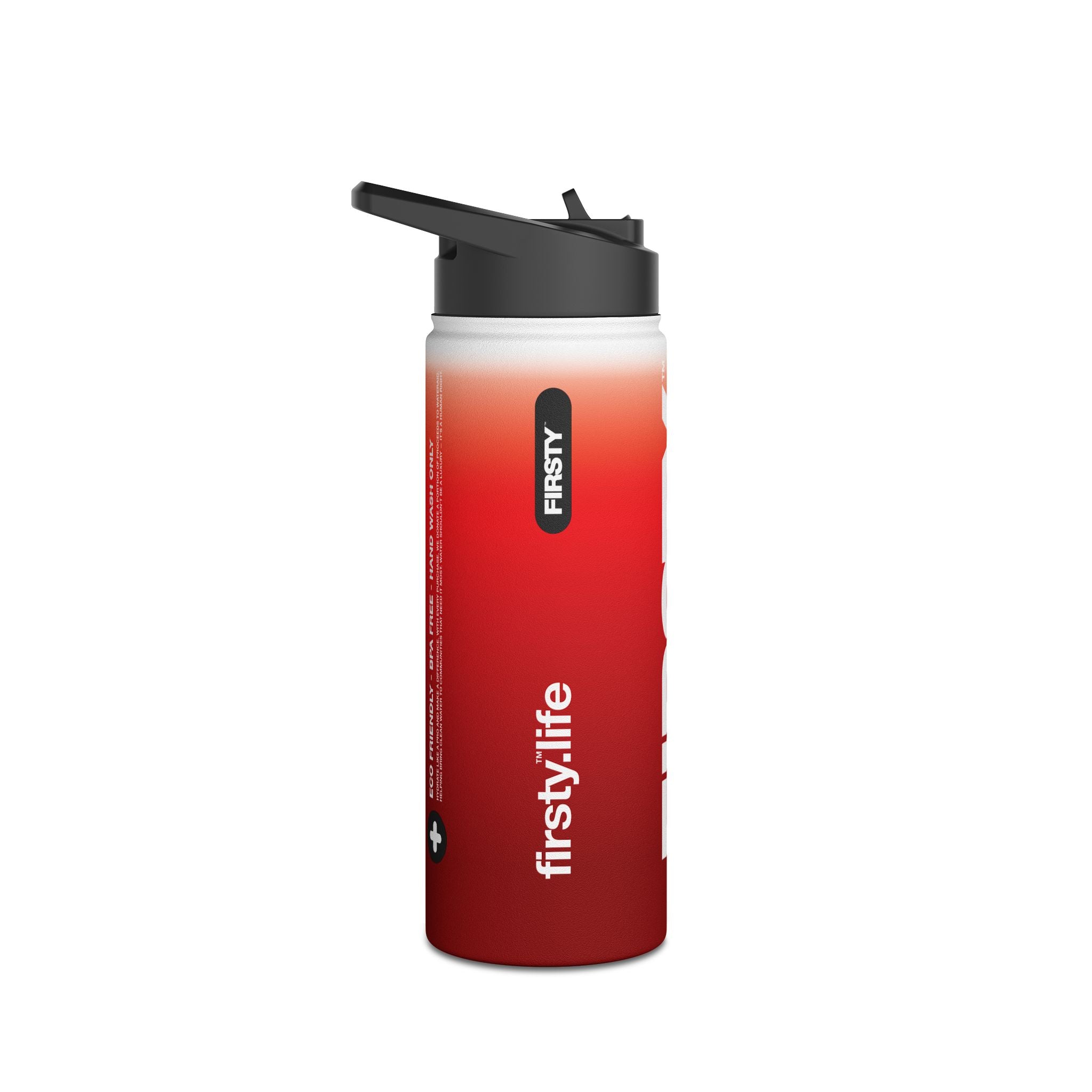 FIRSTY™ Red Blush™ Thirst First™ 3 Sizes - White - Stainless Steel Water Bottle with Carry Handle and Straw Lid - BPA-Free, Eco-Friendly
