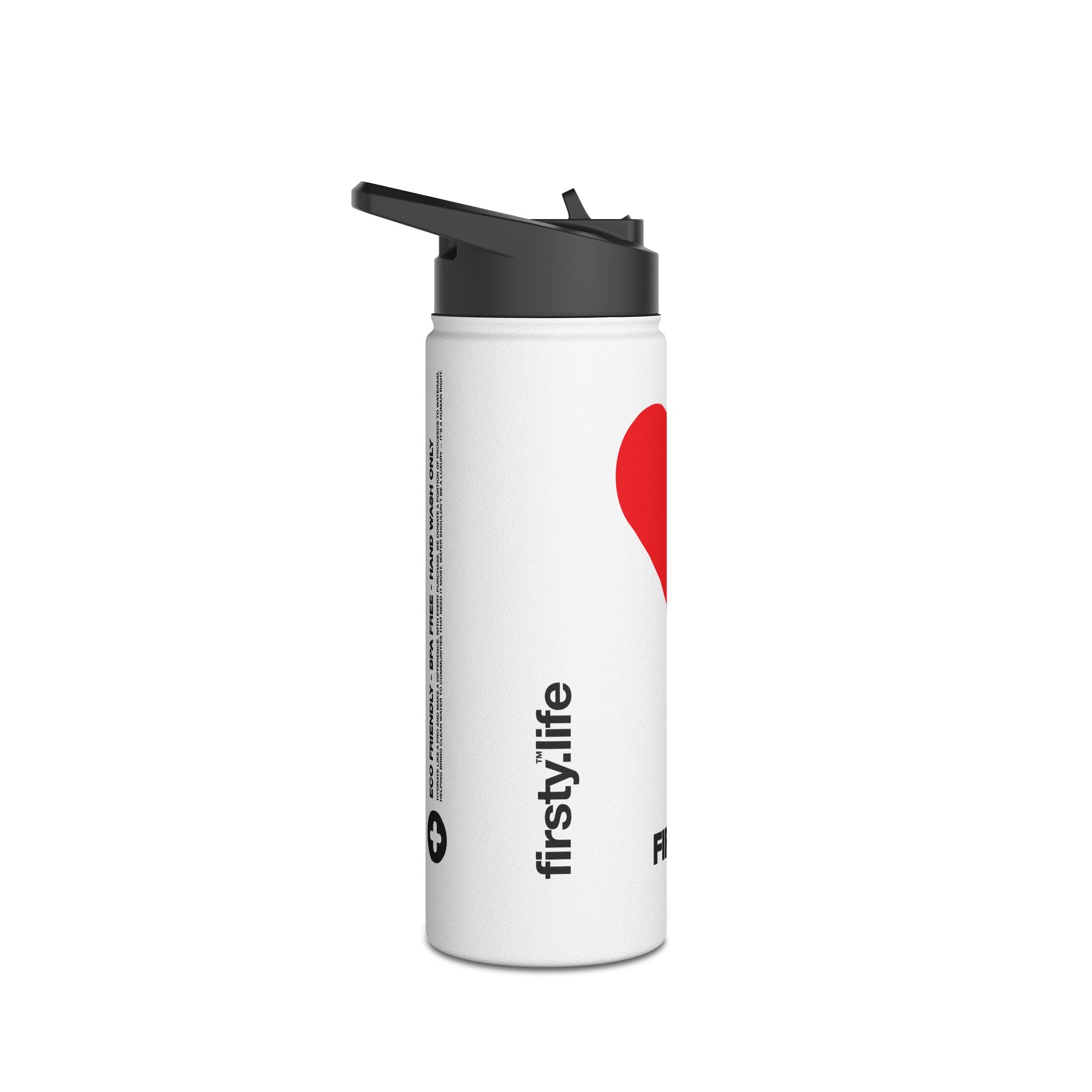 FIRSTY™ 3 Sizes - Red Love Heart- Stainless Steel Water Bottle with Carry Handle and Straw Lid - BPA-Free, Eco-Friendly