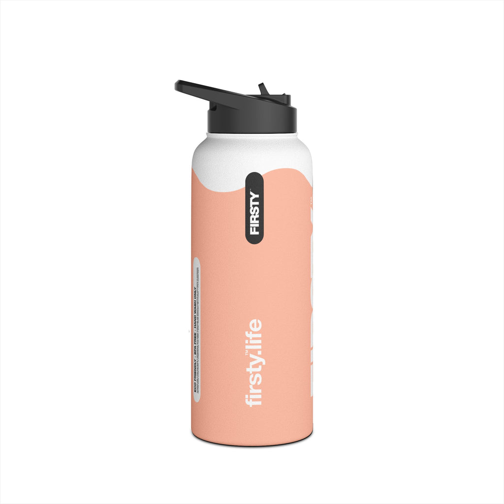 FIRSTY™ Wave™ 3 Sizes - Peach & White - Stainless Steel Water Bottle with Carry Handle and Straw Lid - BPA-Free, Eco-Friendly