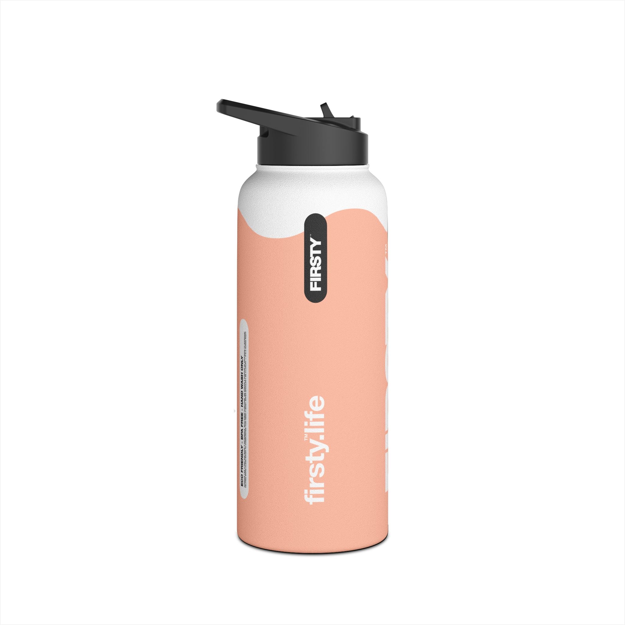 FIRSTY™ Wave™ 3 Sizes - Peach & White - Stainless Steel Water Bottle with Carry Handle and Straw Lid - BPA-Free, Eco-Friendly