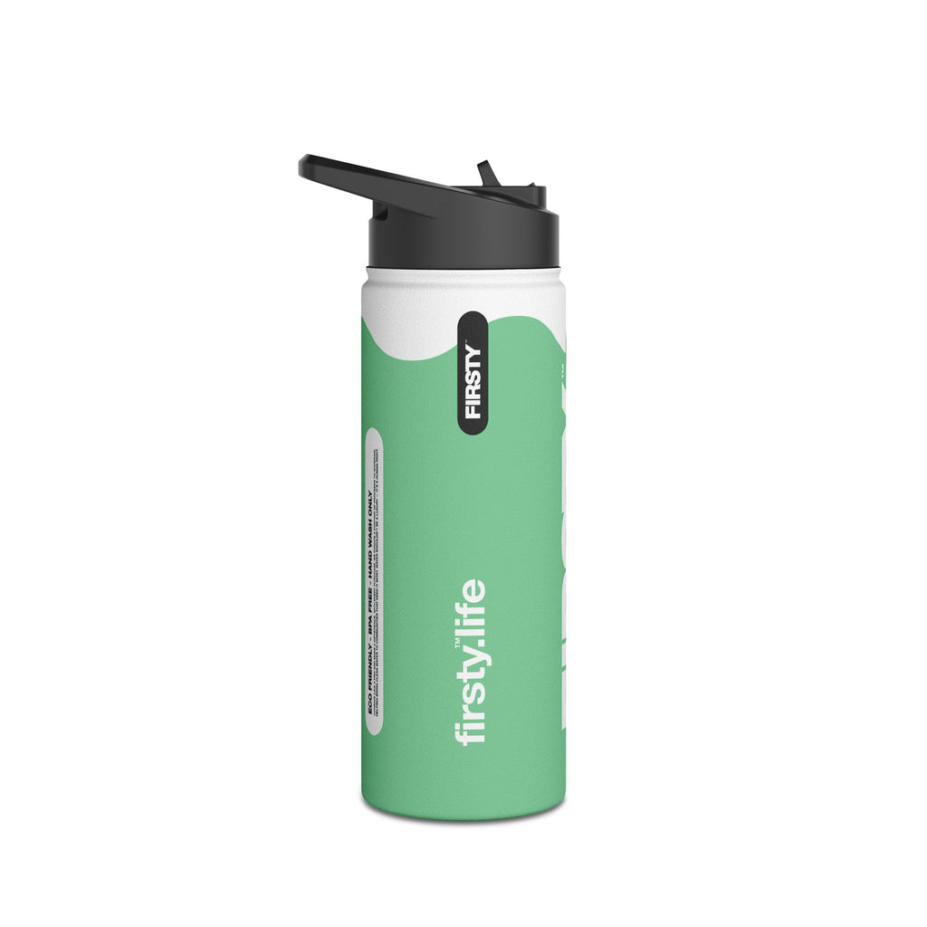 FIRSTY™ Wave™ 3 Sizes - Mint Green & White - Stainless Steel Water Bottle with Carry Handle and Straw Lid - BPA-Free, Eco-Friendly