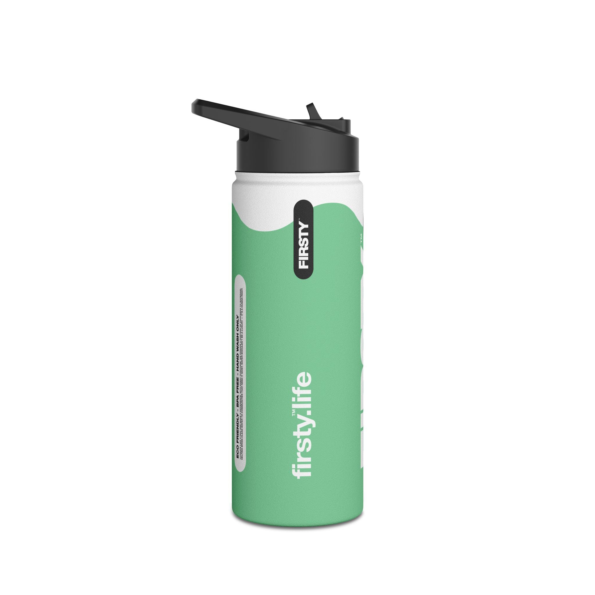 FIRSTY™ Wave™ 3 Sizes - Mint Green & White - Stainless Steel Water Bottle with Carry Handle and Straw Lid - BPA-Free, Eco-Friendly