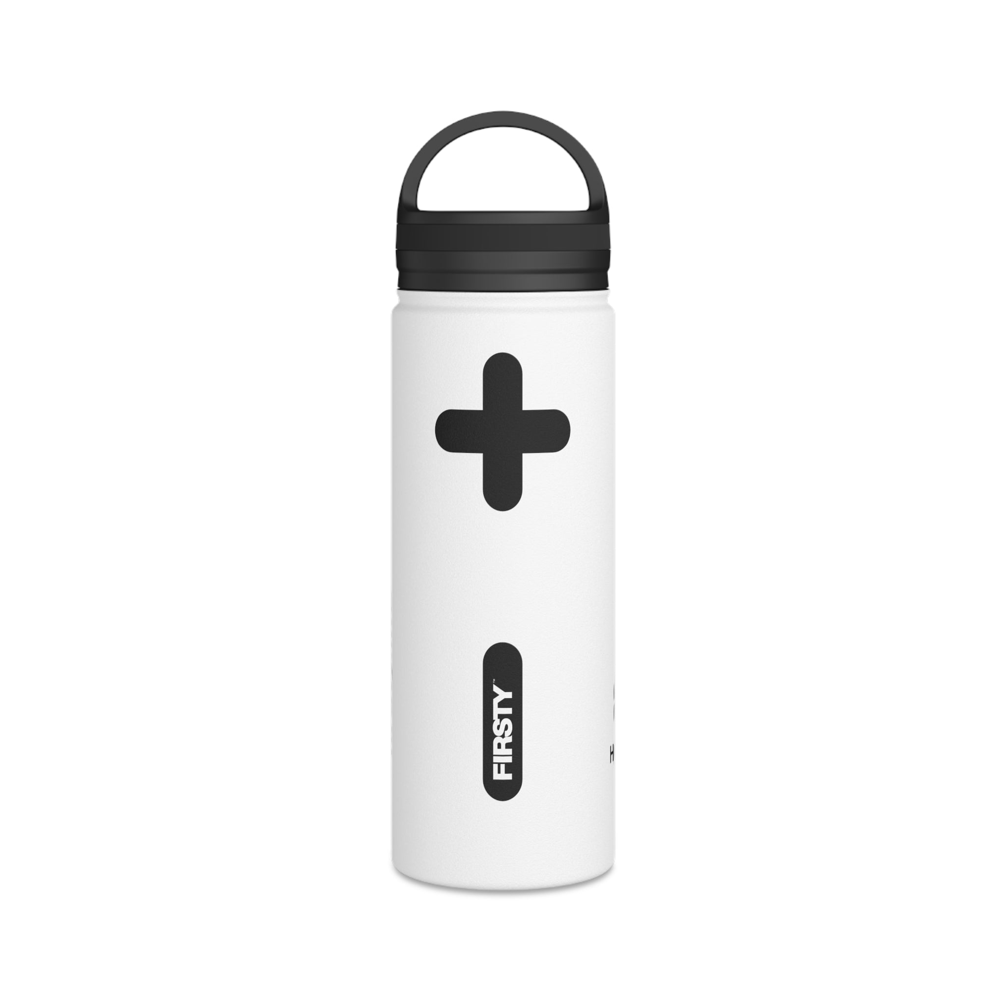 FIRSTY™ Hydrate+™ 3 Sizes - White  - Stainless Steel Water Bottle with Carry Handle - BPA-Free, Eco-Friendly