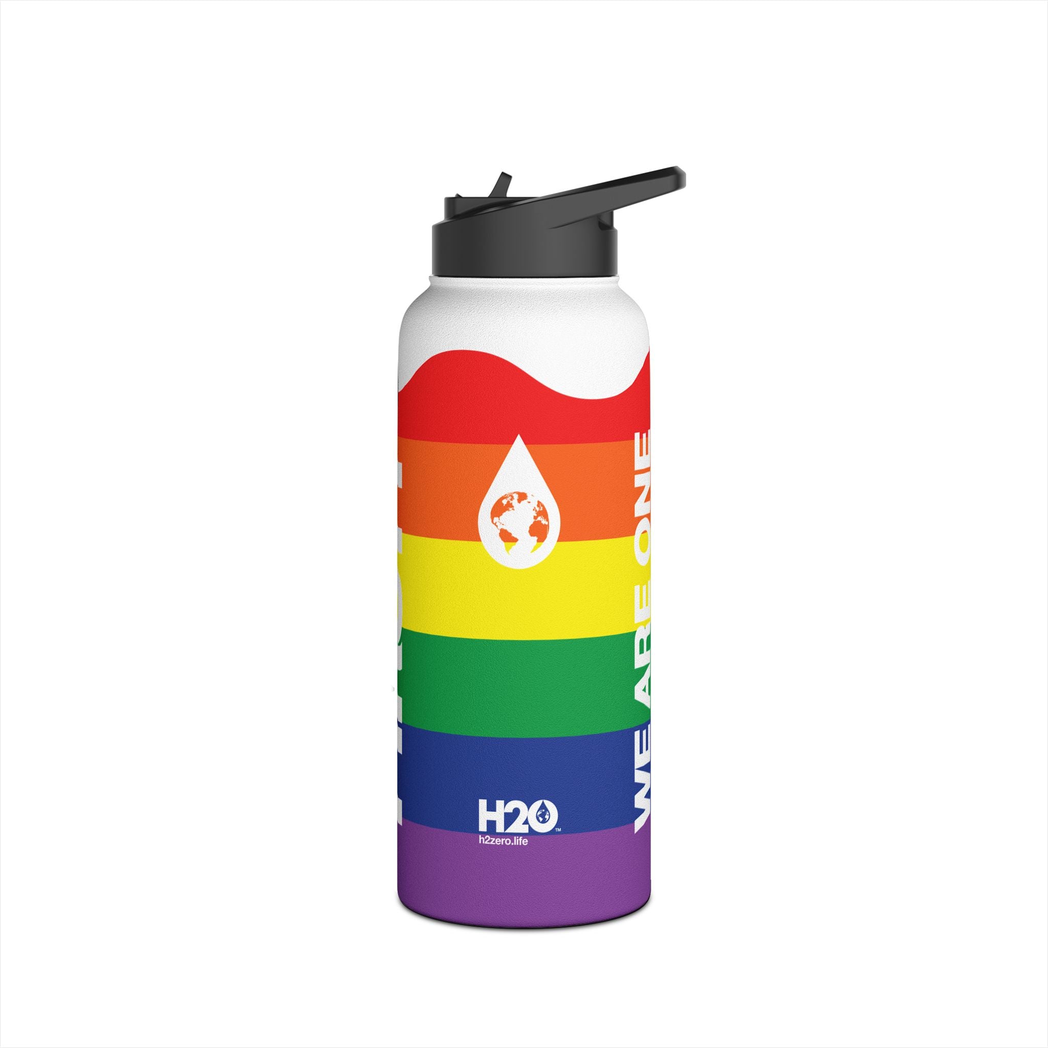FIRSTY™ We Are One™ - 3 Sizes - Celebrate Pride Rainbow - Stainless Steel Water Bottle with Carry Handle and Straw Lid - BPA-Free, Eco-Friendly