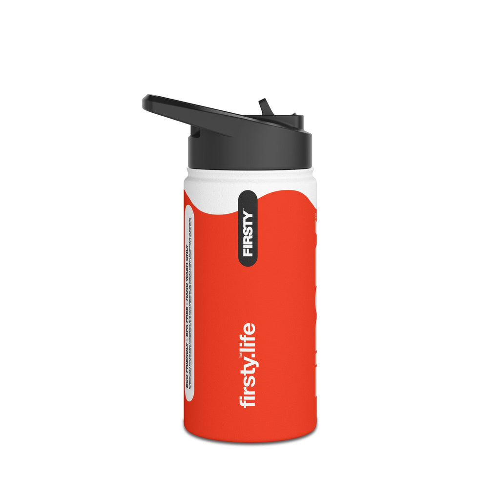 FIRSTY™ Wave™ 3 Sizes - Orange & White - Stainless Steel Water Bottle with Carry Handle and Straw Lid - BPA-Free, Eco-Friendly