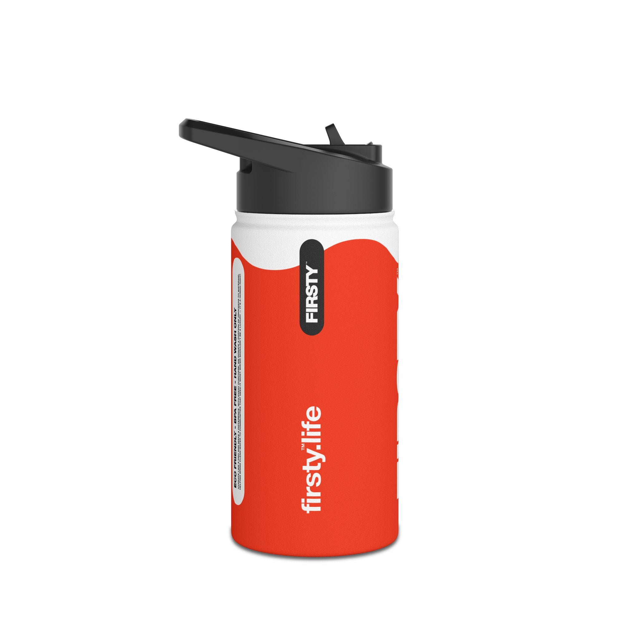 FIRSTY™ Wave™ 3 Sizes - Orange & White - Stainless Steel Water Bottle with Carry Handle and Straw Lid - BPA-Free, Eco-Friendly