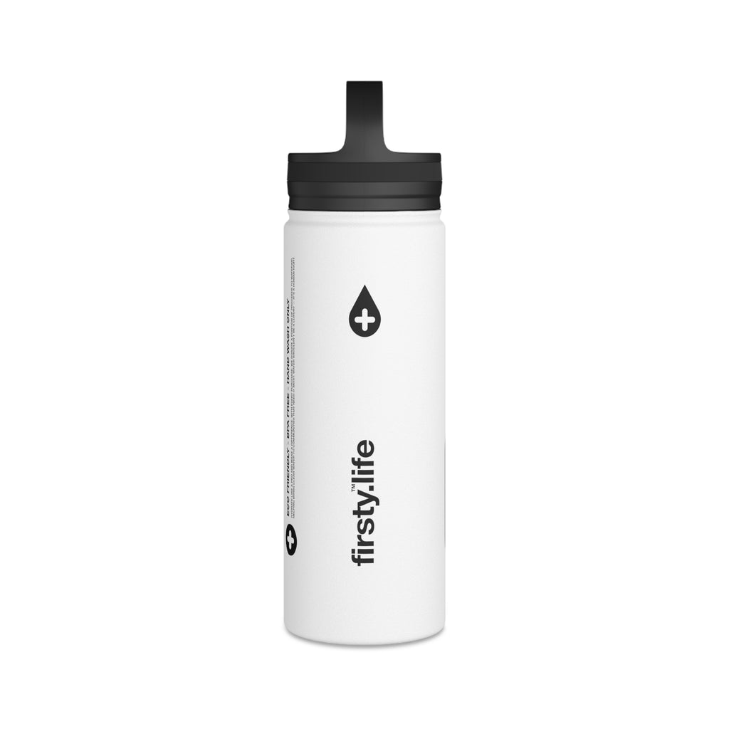 FIRSTY™ Hydrate™ Thirst First™ 3 Sizes - White  - Stainless Steel Water Bottle with Carry Handle - BPA-Free, Eco-Friendly