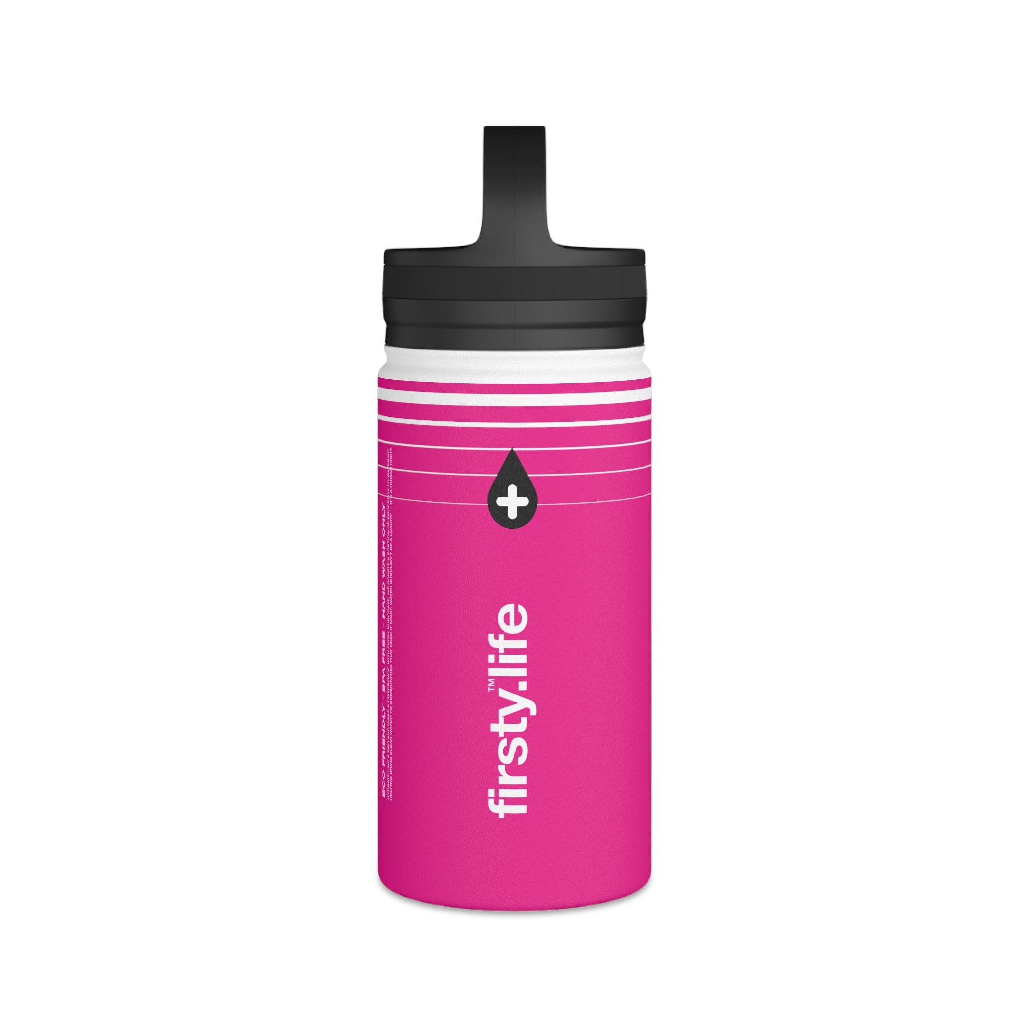 FIRSTY™ Hydrate™ 3 Sizes - Pink  - Stainless Steel Water Bottle with Carry Handle - BPA-Free, Eco-Friendly