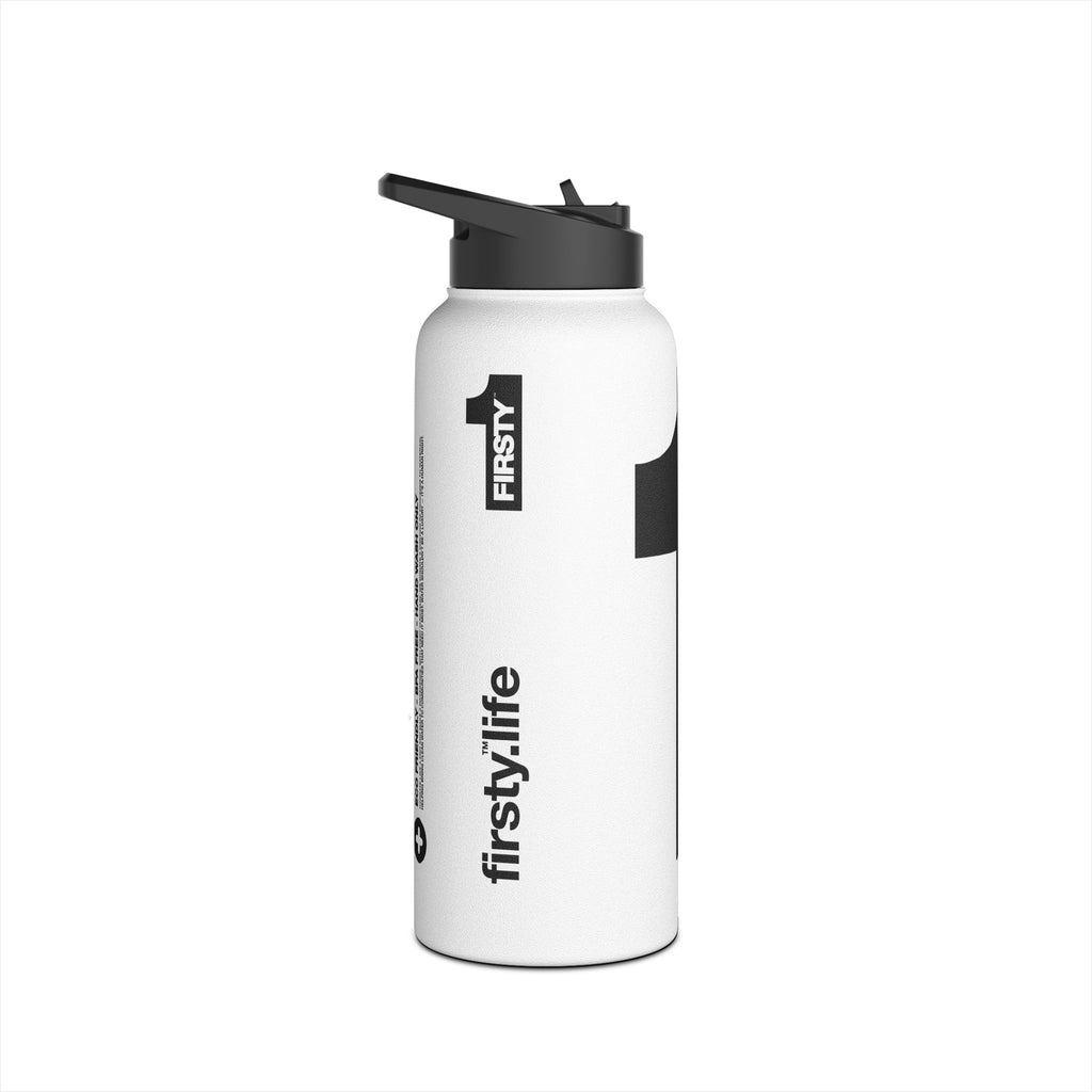 FIRSTY™ We Are One™ - 3 Sizes - Black on White - Stainless Steel Water Bottle with Carry Handle and Straw Lid - BPA-Free, Eco-Friendly