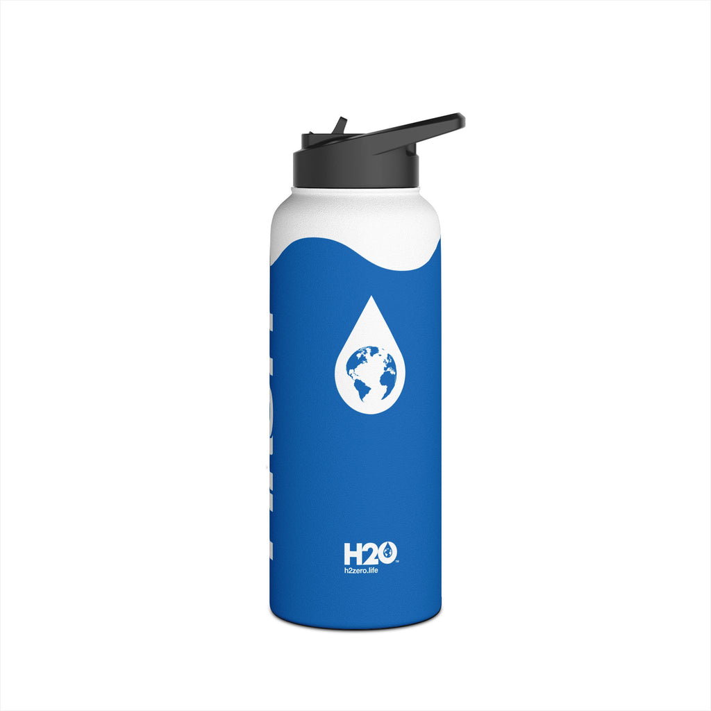 FIRSTY™ Wave™ 3 Sizes - Deep Blue & White - Stainless Steel Water Bottle with Carry Handle and Straw Lid - BPA-Free, Eco-Friendly
