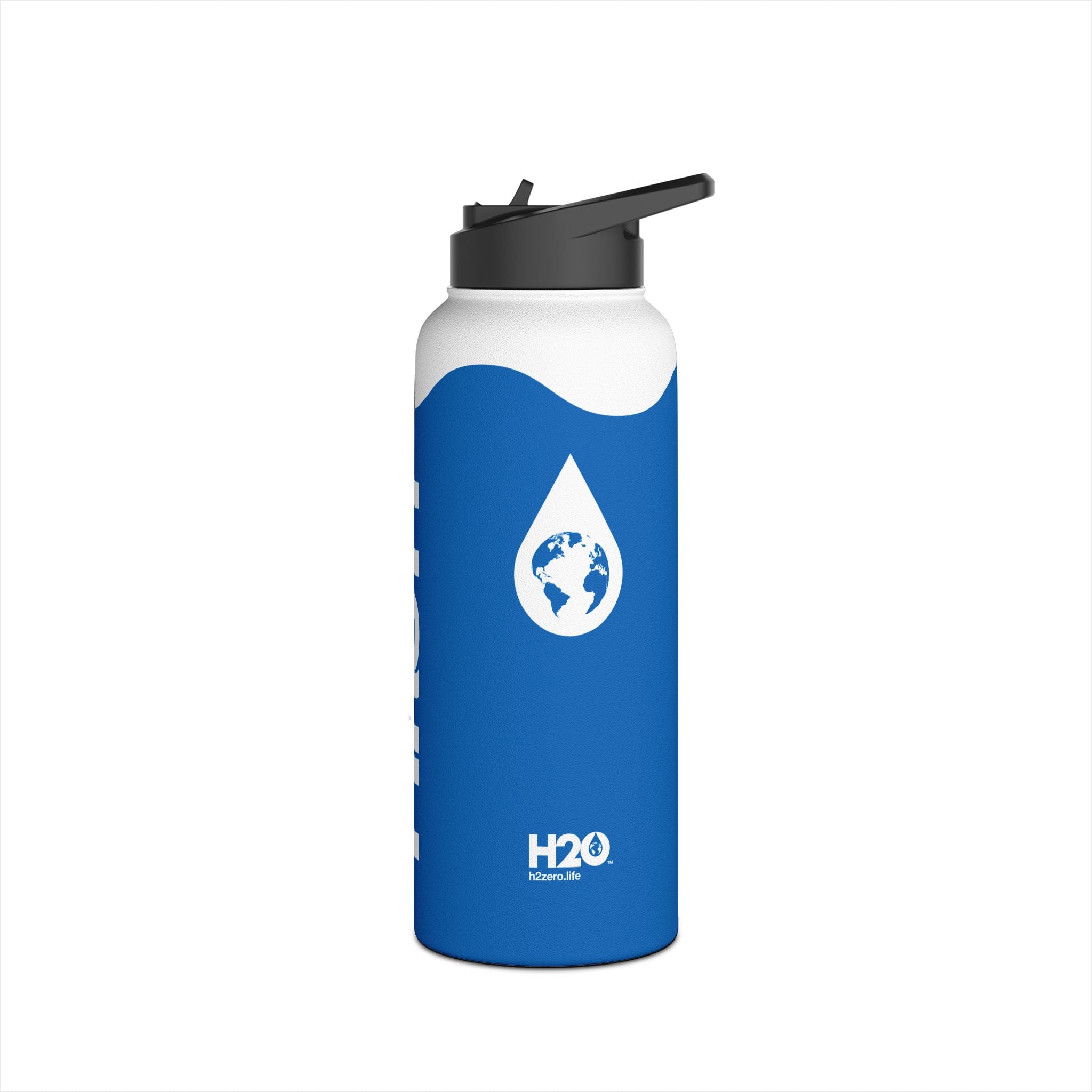 FIRSTY™ Wave™ 3 Sizes - Deep Blue & White - Stainless Steel Water Bottle with Carry Handle and Straw Lid - BPA-Free, Eco-Friendly