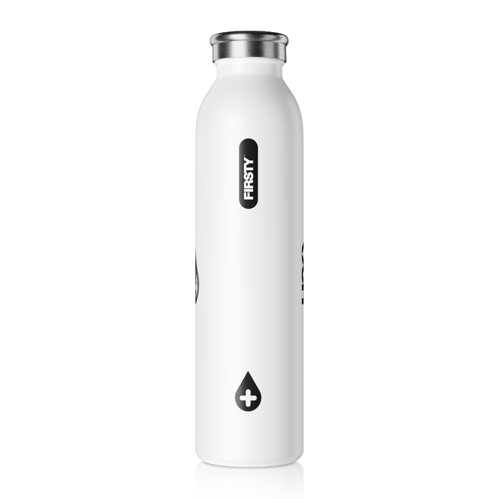 FIRSTY™ Thirst First™ 20oz Slimplicity™  Black - White Slim Water Bottle - BPA-Free, Eco-Friendly