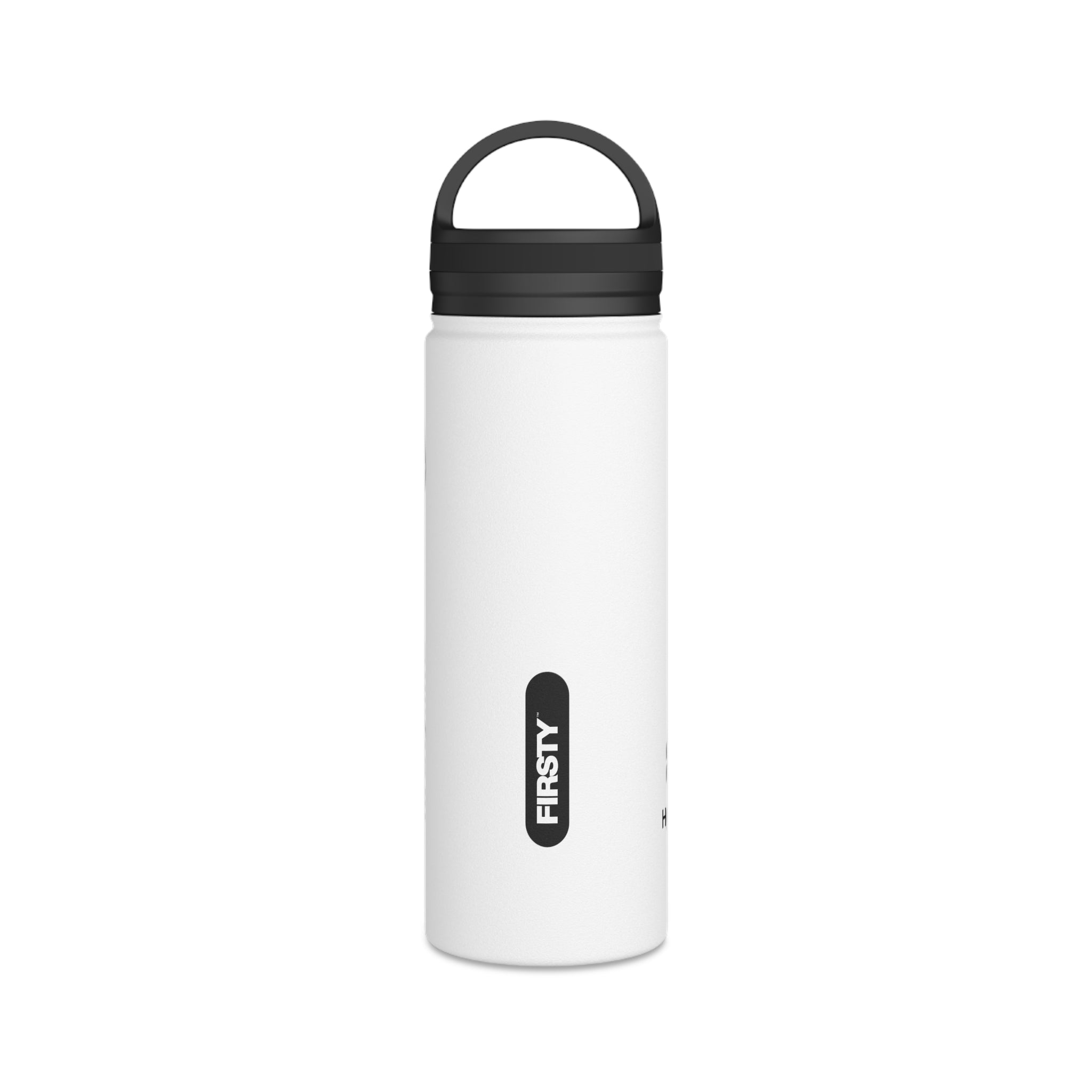 FIRSTY™ Hydrate™ Thirst First™ 3 Sizes - White  - Stainless Steel Water Bottle with Carry Handle - BPA-Free, Eco-Friendly
