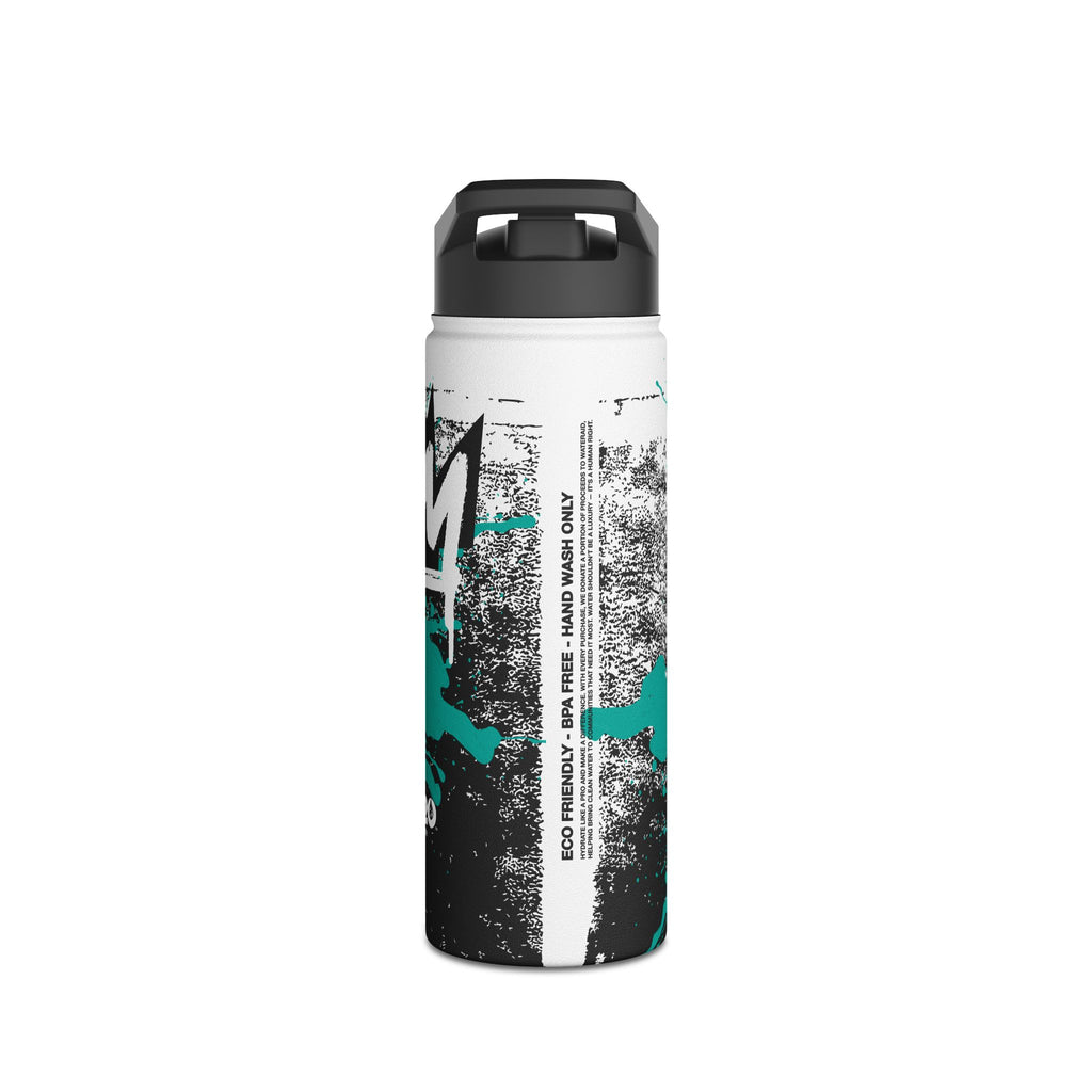 FIRSTY™ Limited Edition™ - 3 Sizes - Street King Black and Teal Ink - Stainless Steel Water Bottle with Carry Handle and Straw Lid - BPA-Free, Eco-Friendly