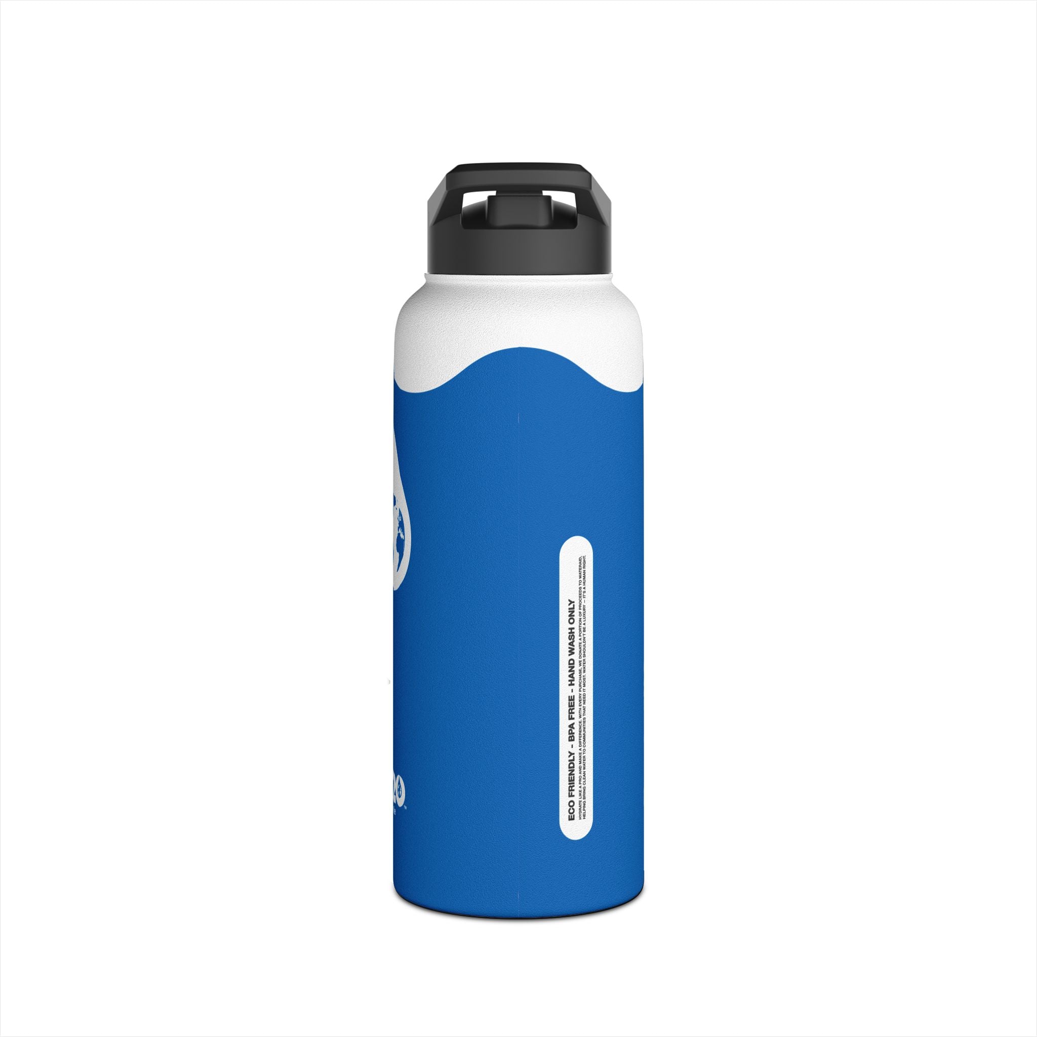 FIRSTY™ Wave™ 3 Sizes - Deep Blue & White - Stainless Steel Water Bottle with Carry Handle and Straw Lid - BPA-Free, Eco-Friendly