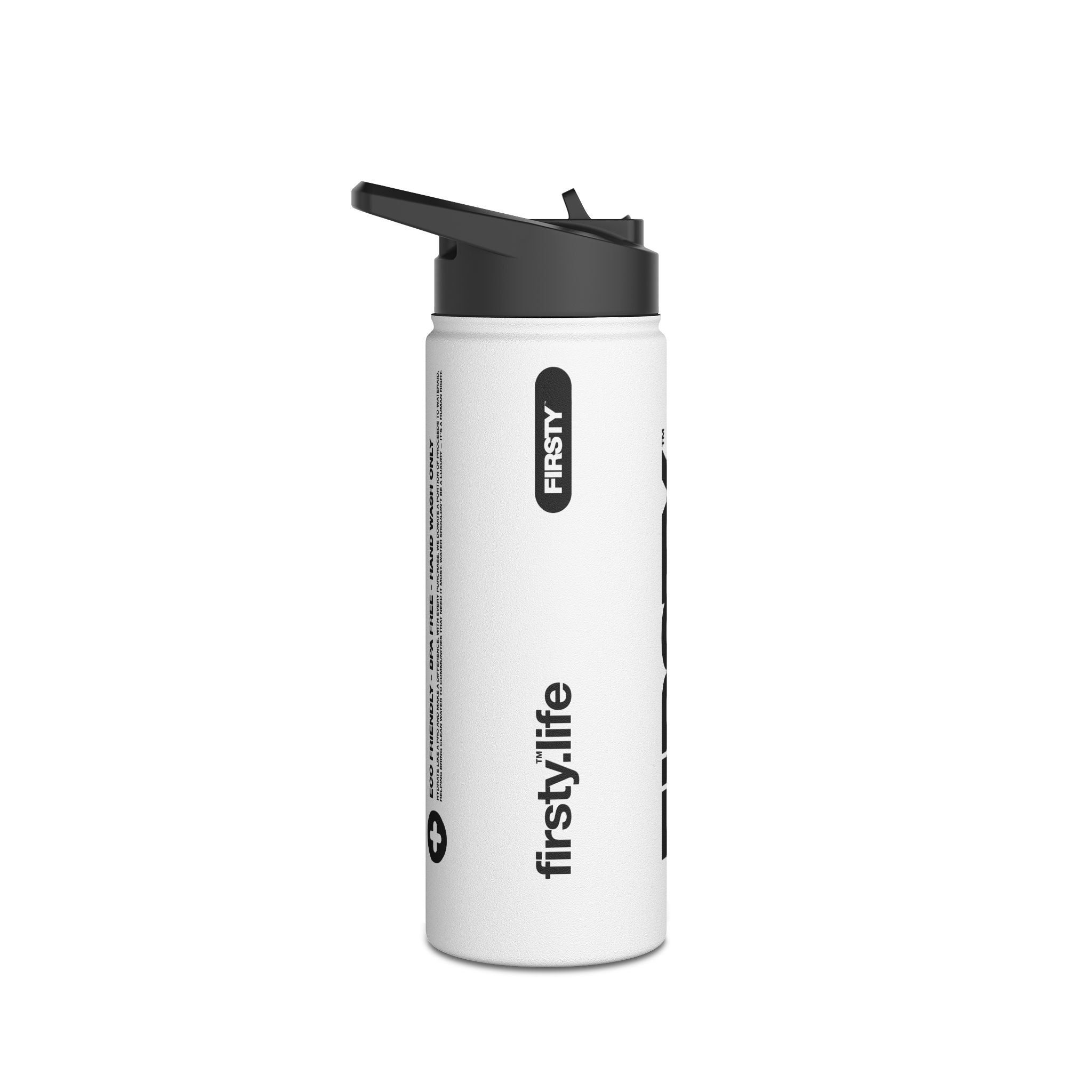 FIRSTY™ Thirst First™ 3 Sizes - White - Stainless Steel Water Bottle with Carry Handle and Straw Lid - BPA-Free, Eco-Friendly